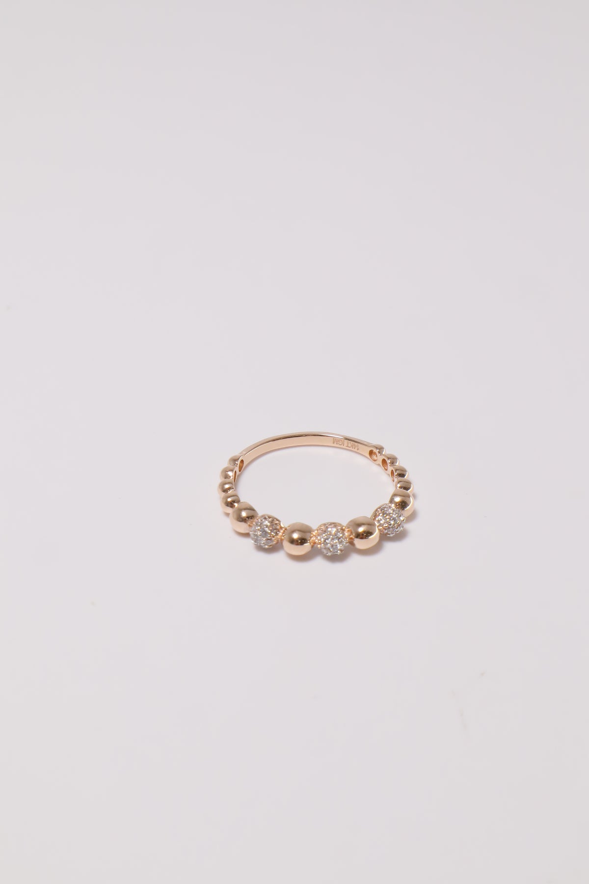 14K Solid Gold CZ Pave Stone and Ball Ring - Pretty At Sam