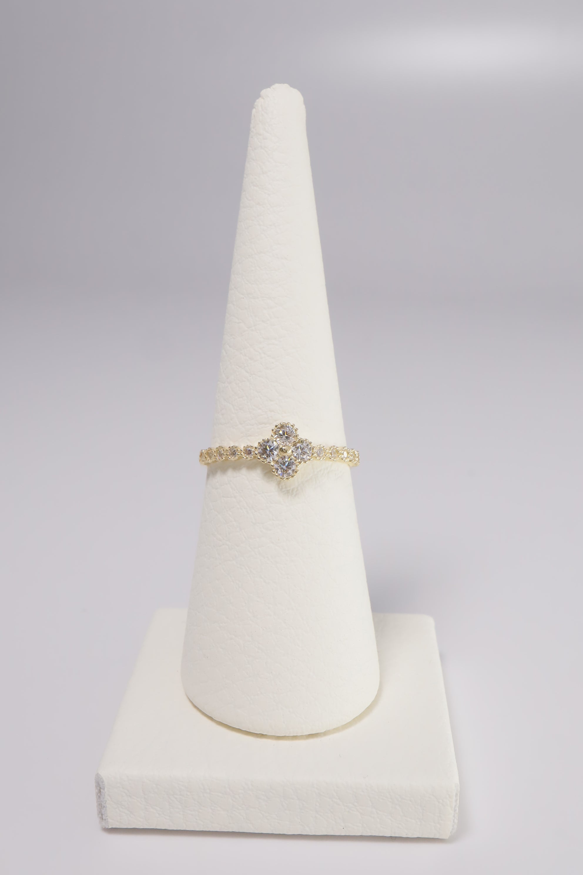 14K Solid Gold CZ Clover Bezel Setting Ring - Pretty At Sam