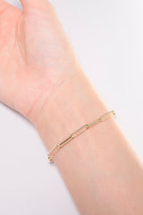 14K Solid Gold Paper Clip 1.4mm Bracelet - Pretty At Sam