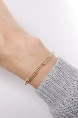 14K Solid Gold Paper Clip 1.4mm Bracelet - Pretty At Sam