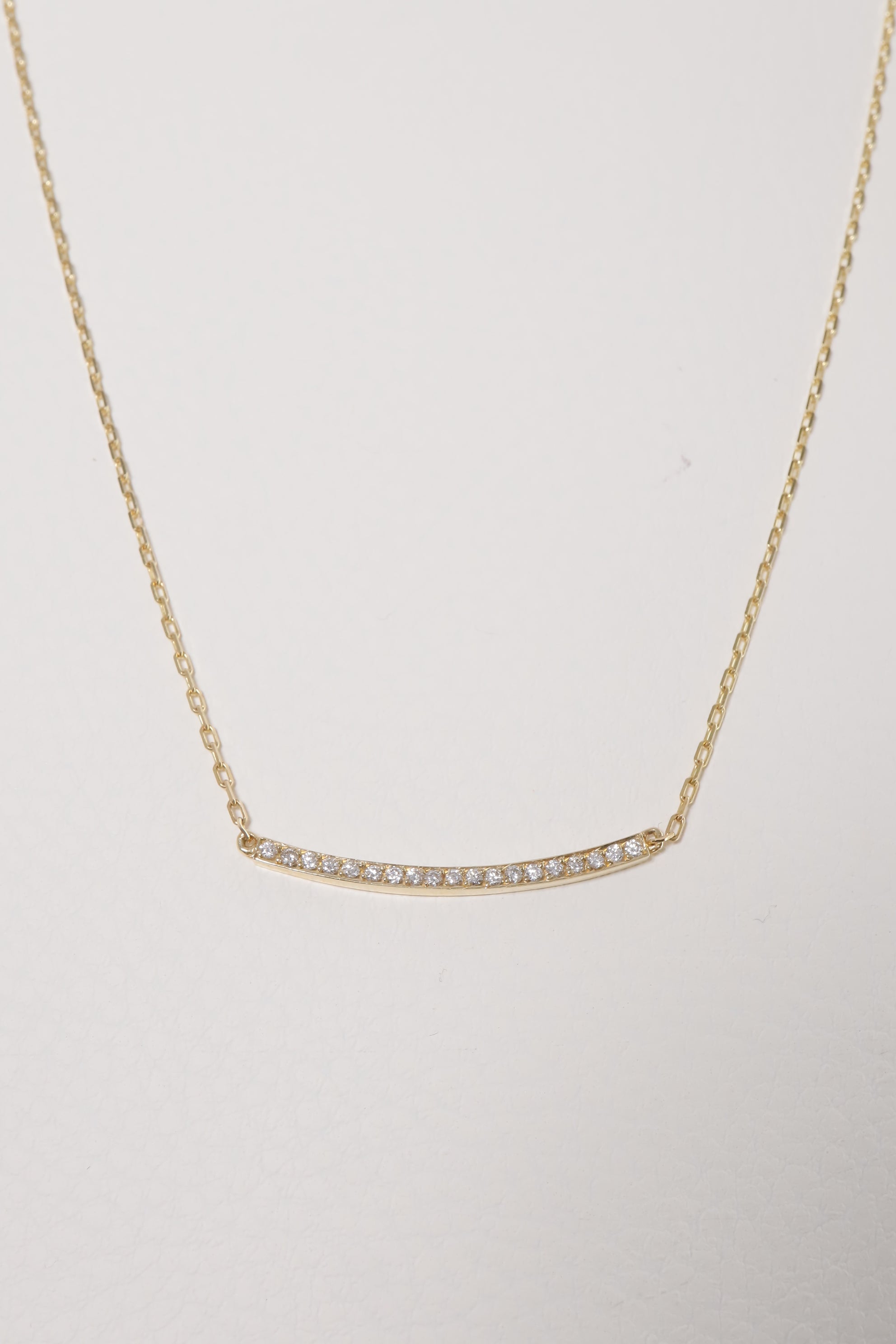14k Solid Gold Natural Diamond Smile Curve Pave Necklace - Pretty At Sam