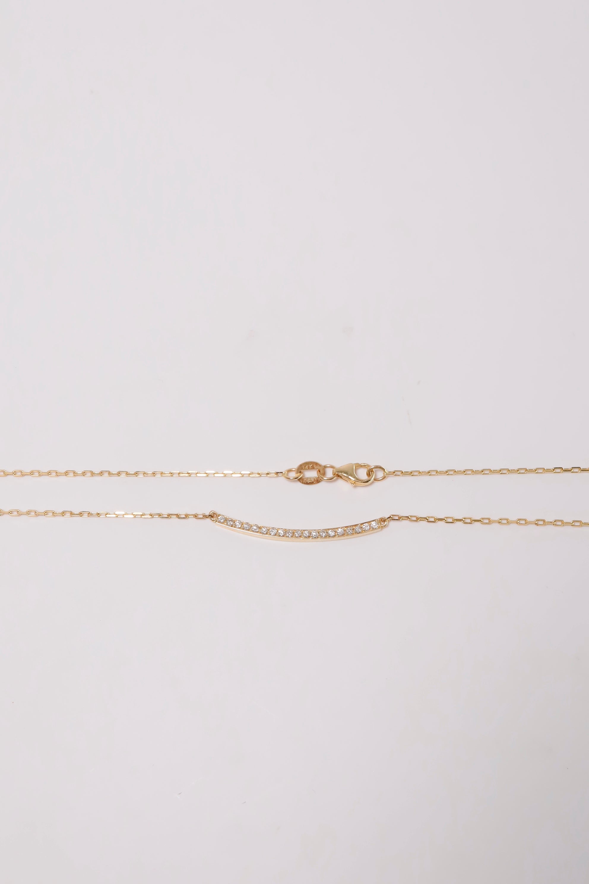 14k Solid Gold Natural Diamond Smile Curve Pave Necklace - Pretty At Sam