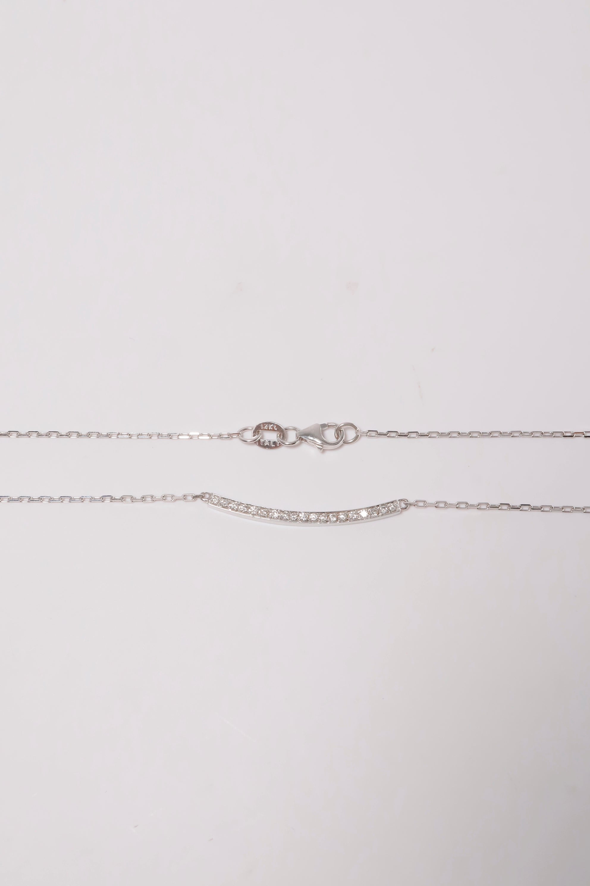 14k Solid Gold Natural Diamond Smile Curve Pave Necklace - Pretty At Sam