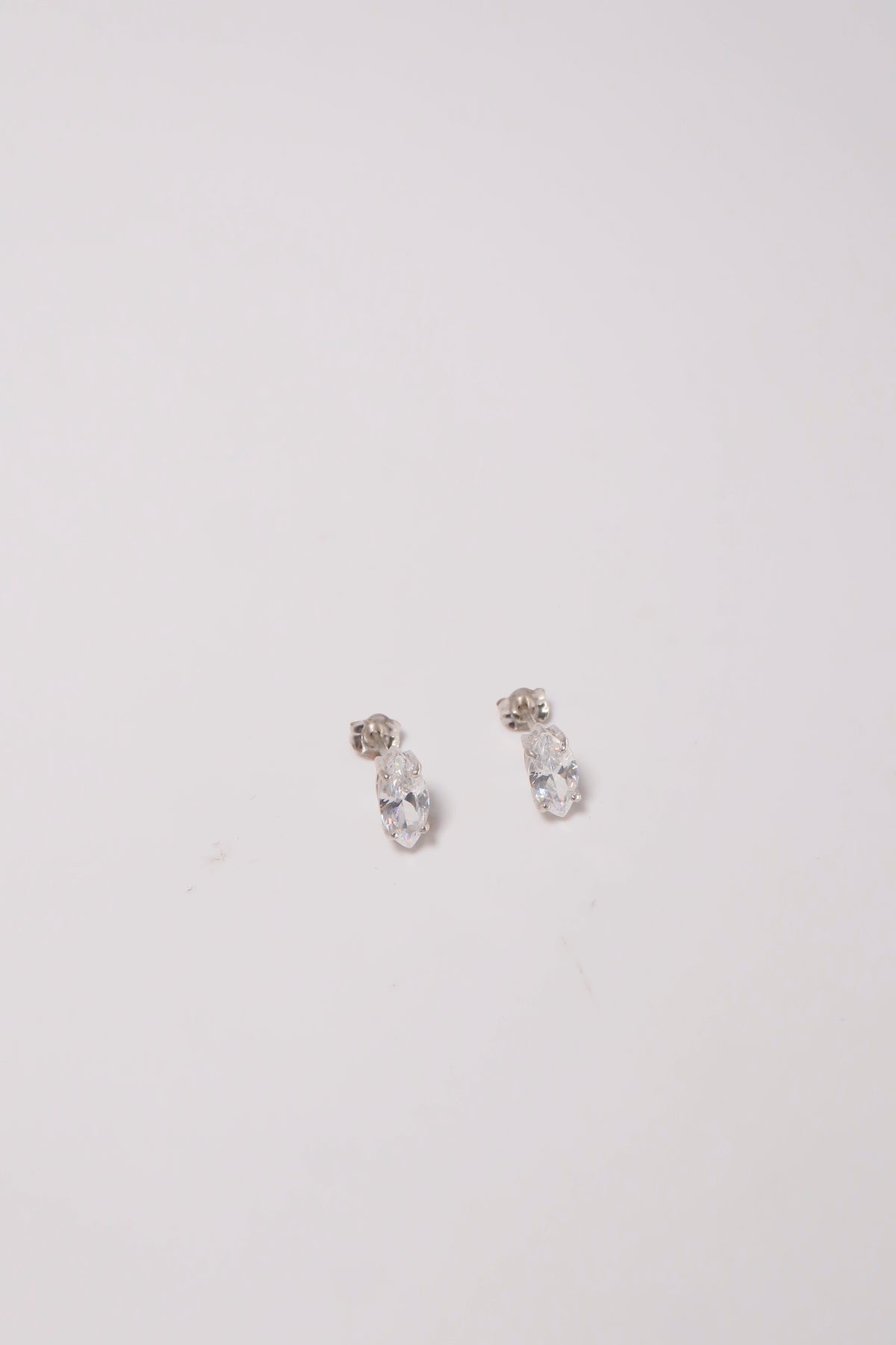 14K Solid Gold CZ 8mm Narrow Marquise Stud Earring
