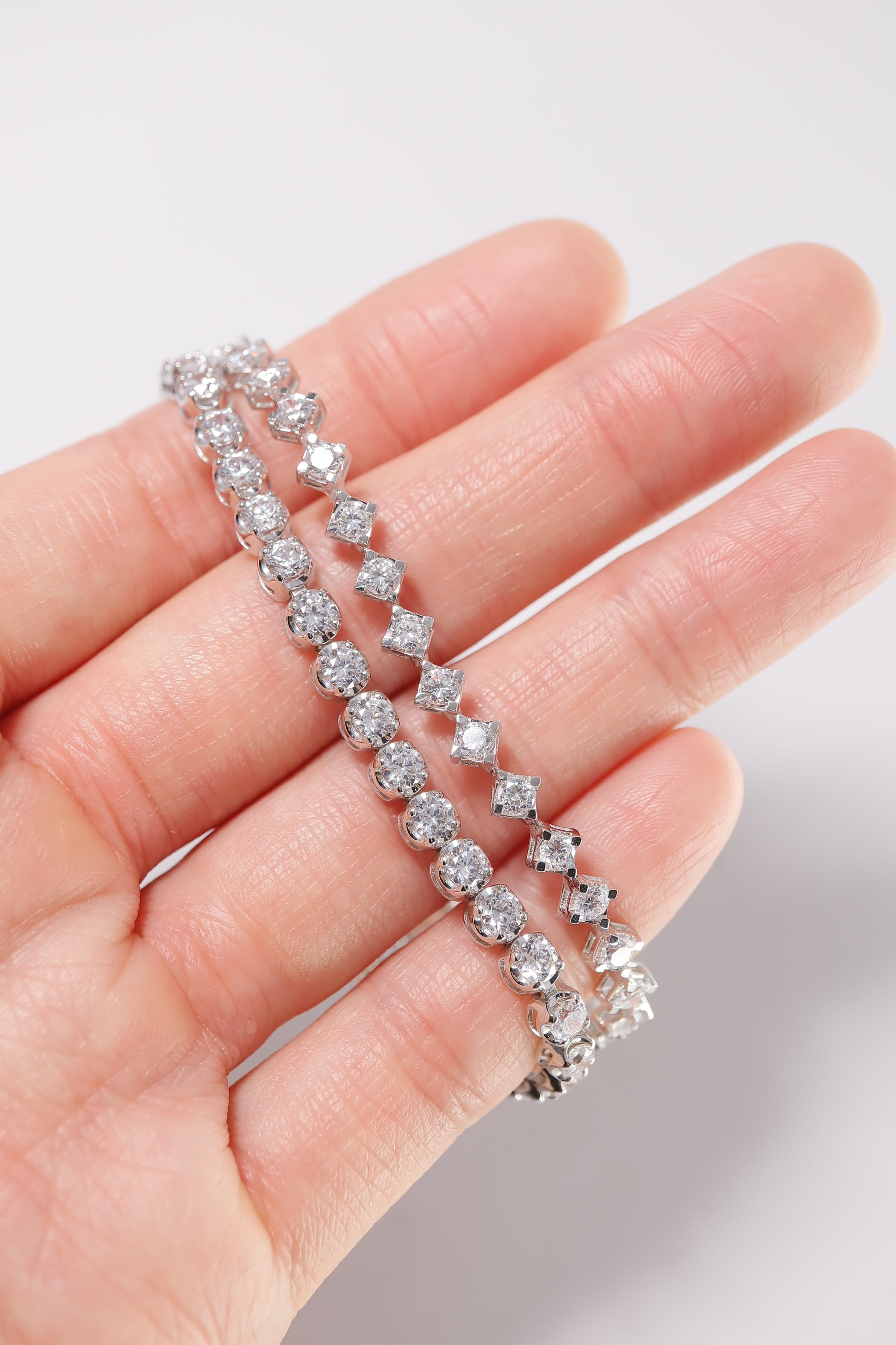 14K Solid White Gold 2.7mm Lab Rectangle Cut Tennis Bracelet - Pretty At Sam
