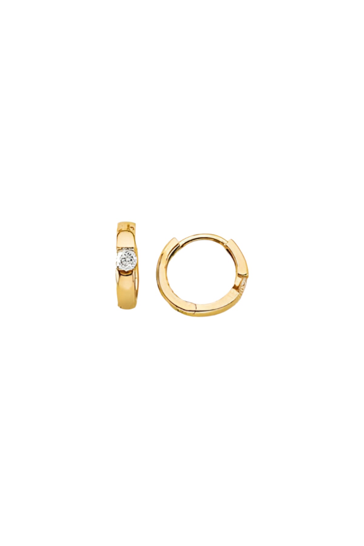 14K Solid Yellow Gold Center Round Stone Hoop Earring