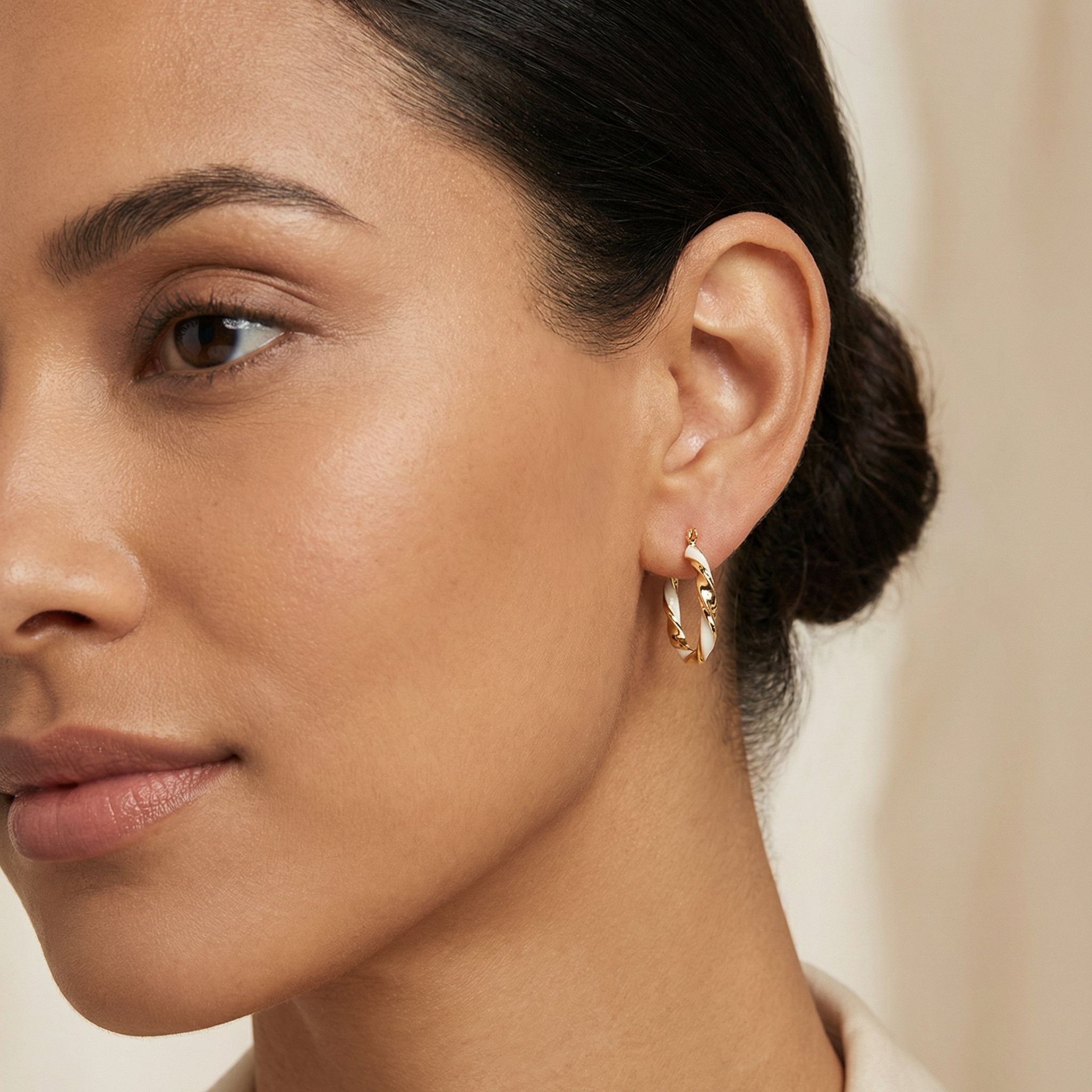 14k yellow gold enamel hoops with secure latch back closure