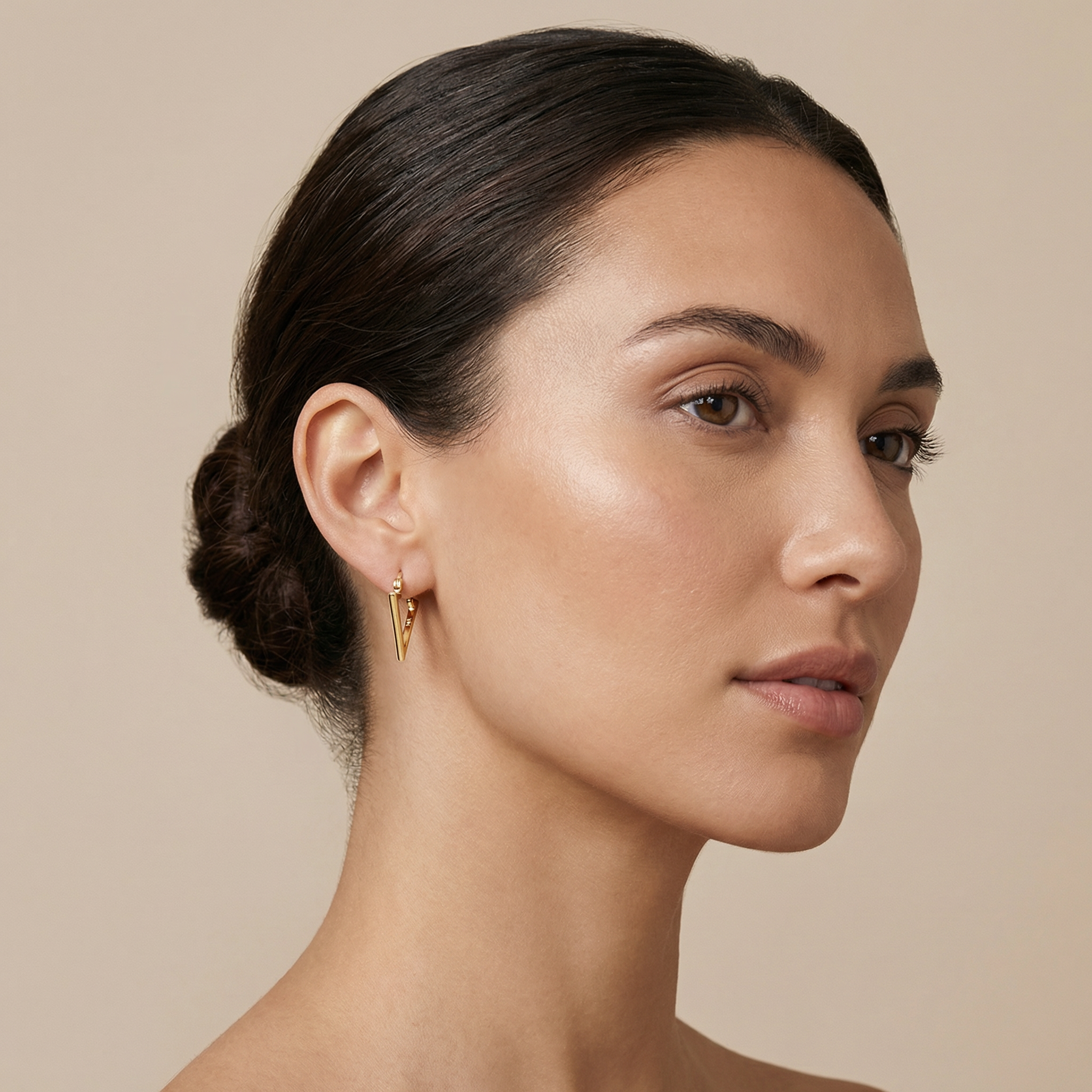 14k yellow gold geometric v-hoops with secure latch back