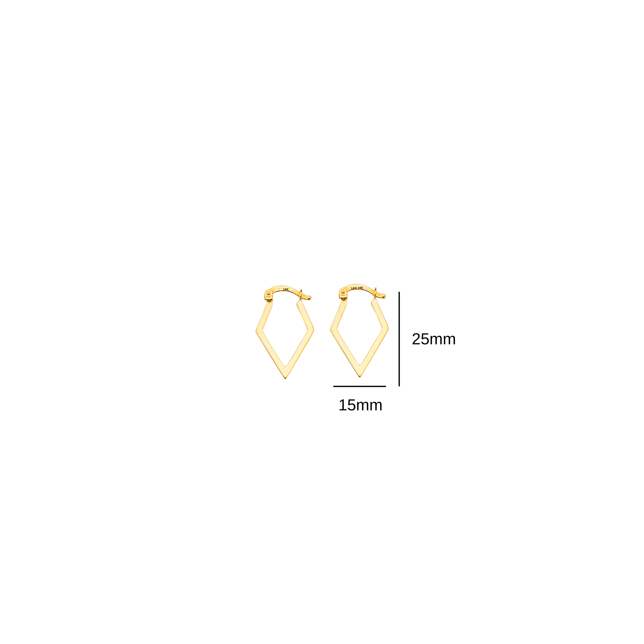 25mm x 15mm solid gold rhombus hoops 14k jewelry detail