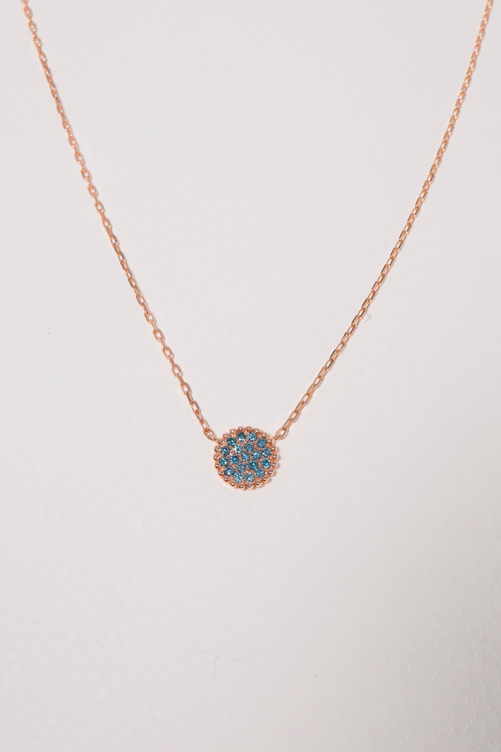 14K Rose Gold Natural Sapphire Stone Disk Charm Necklace - Pretty At Sam