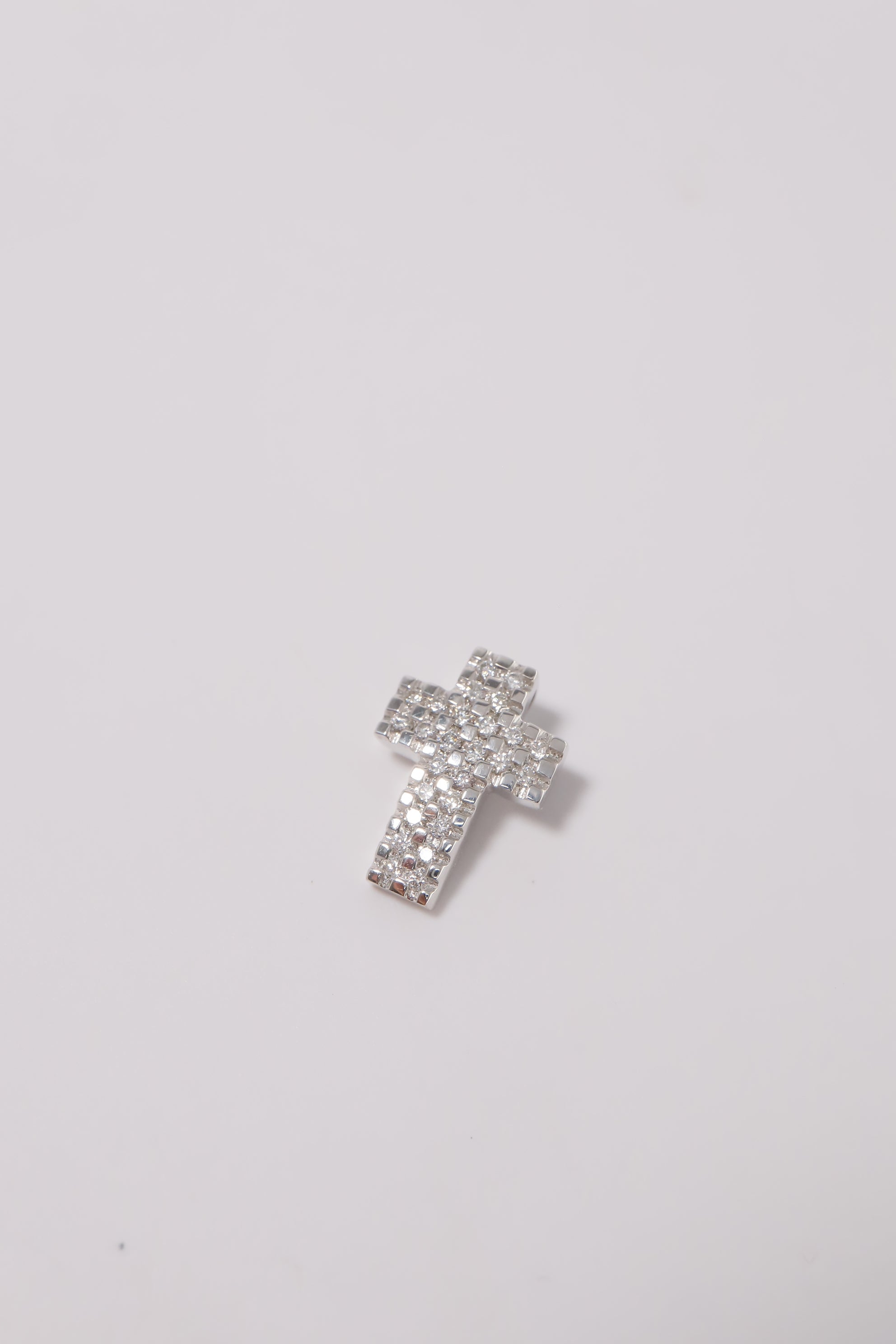 14K Solid White Gold Natural Diamond Cross Necklace Charm - Pretty At Sam
