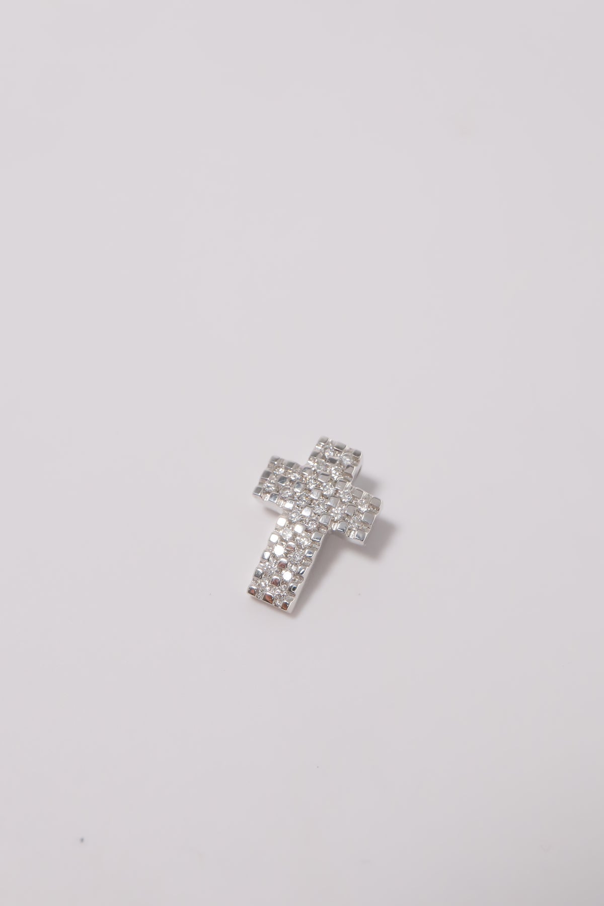 14K Solid White Gold Natural Diamond Cross Necklace Charm - Pretty At Sam