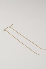 14K Solid Gold 3MM CZ Stud Ball Chain Drop Earring