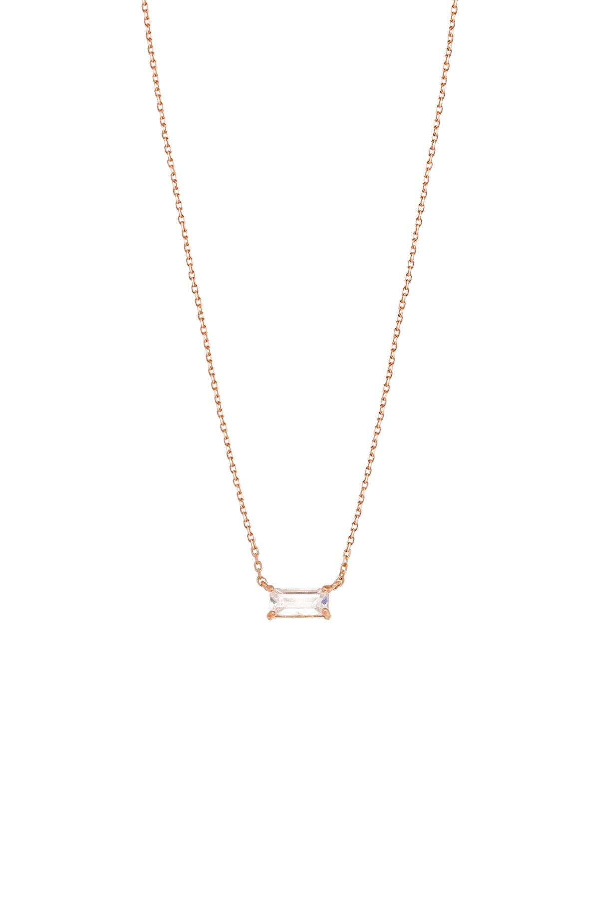 14K Solid Rose Gold Baguette CZ Emerald Cut Necklace