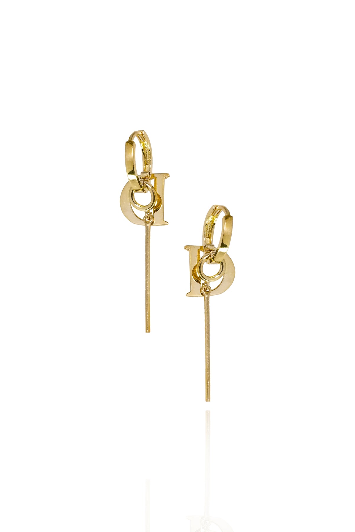 14K Solid Yellow Gold 12MM Hoop D Bar Drop Earring