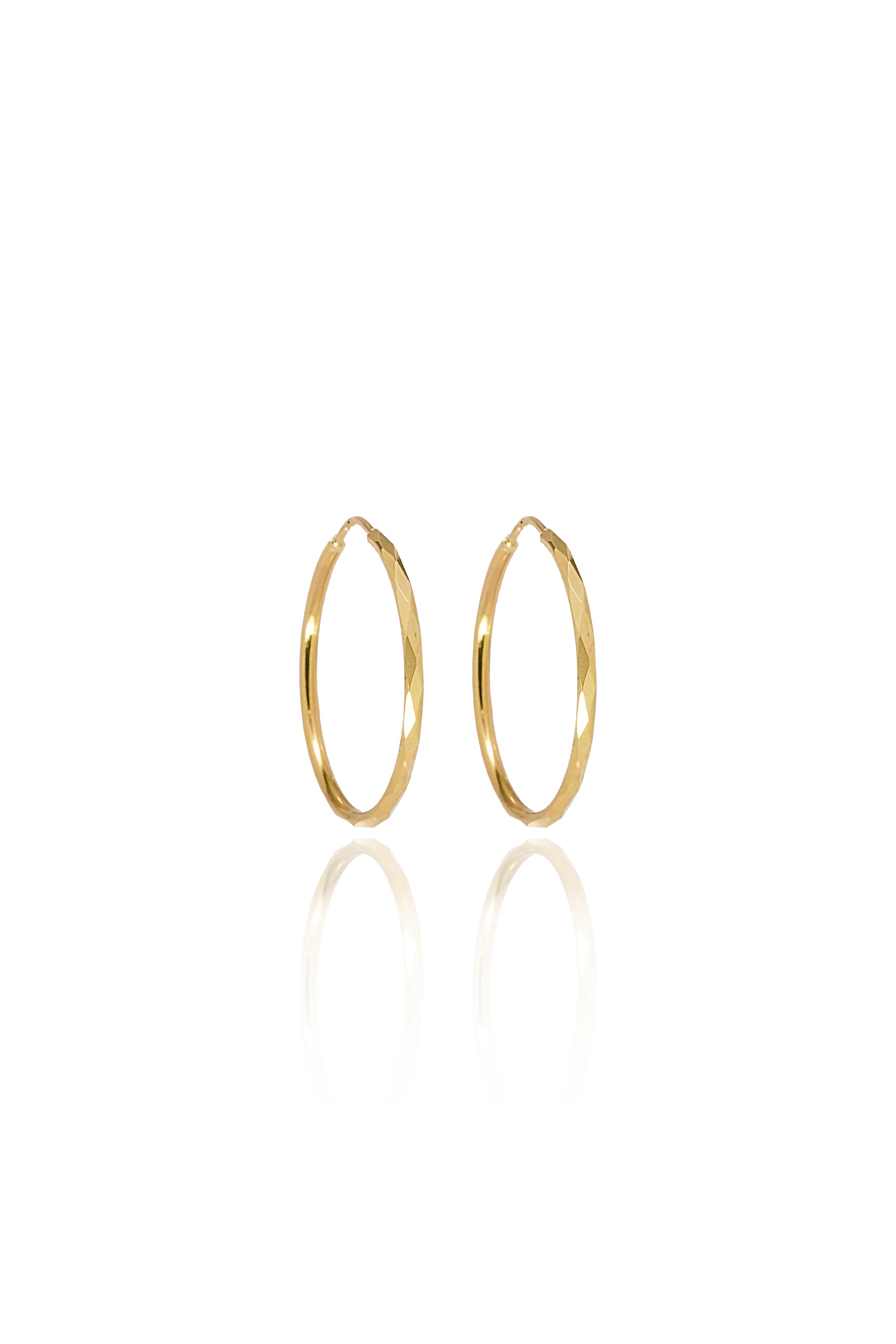 14K Solid Yellow Gold 25MM Diamond Cut Seamless Hoop Earring