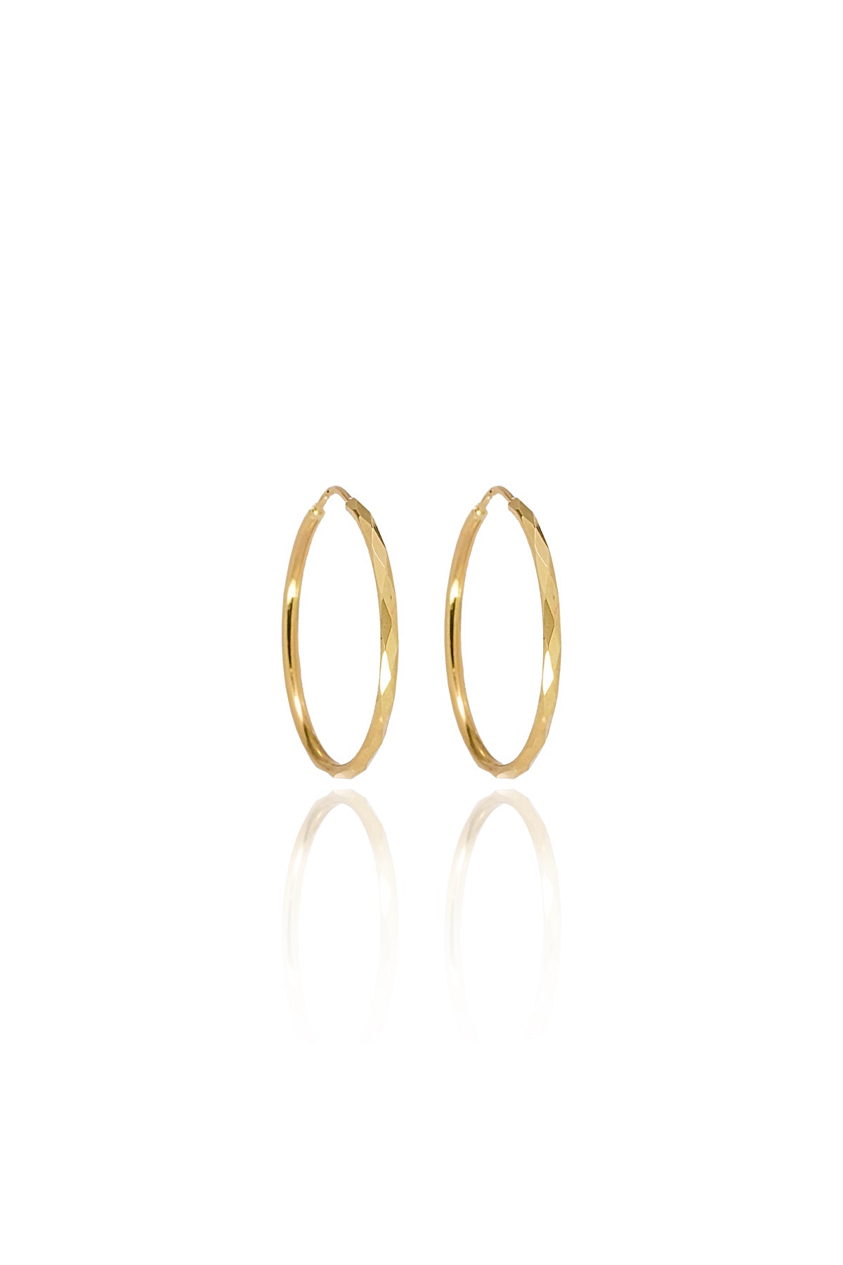 14K Solid Yellow Gold 25MM Diamond Cut Seamless Hoop Earring