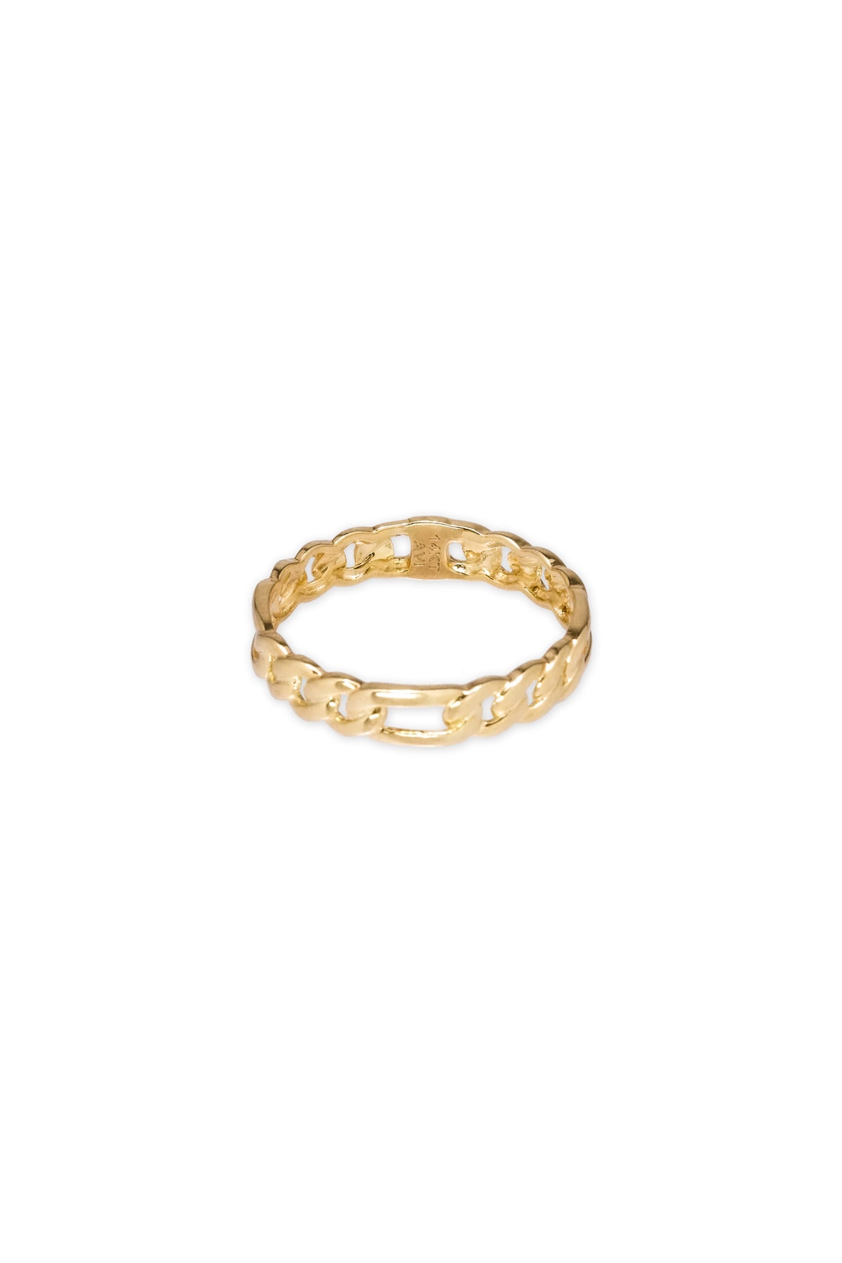 14K Solid Yellow Gold 3 to 1 Figaro Chain Ring