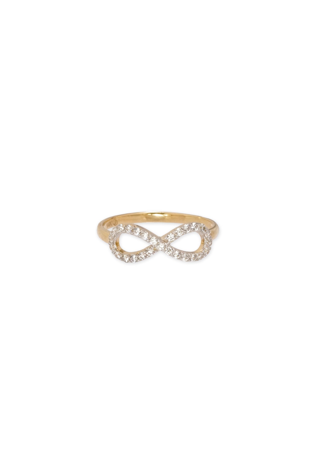 14K Solid Yellow Gold L CZ Infinity Ring