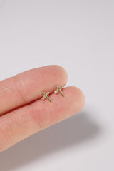 14K Solid Gold Cross Screw Back Stud Earring - Pretty At Sam