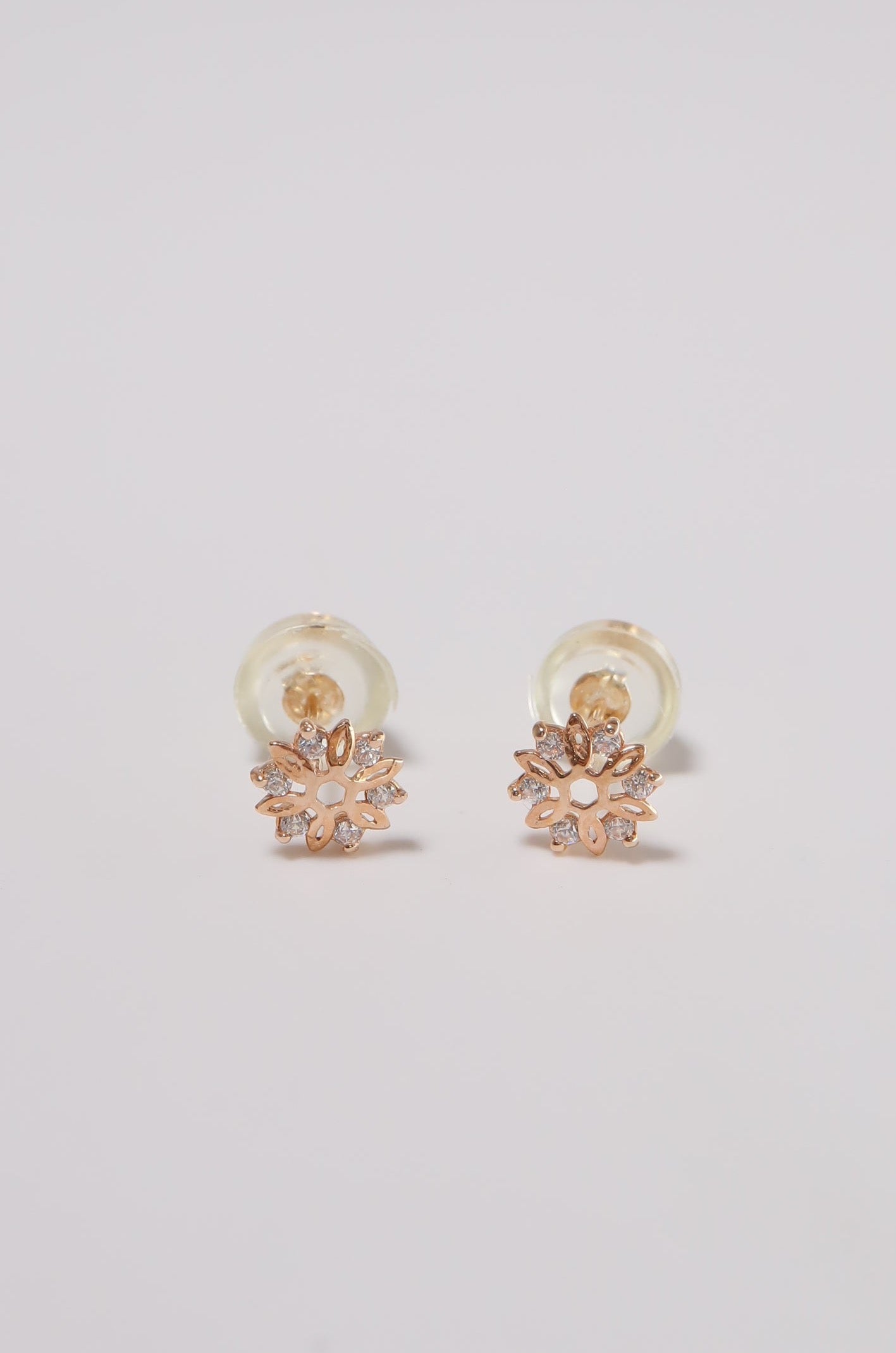 14K Solid Rose Gold CZ Snowflake Stud Earring - Pretty At Sam