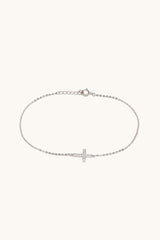 14K Solid White Gold Cross Charm With CZ Stone Bracelet