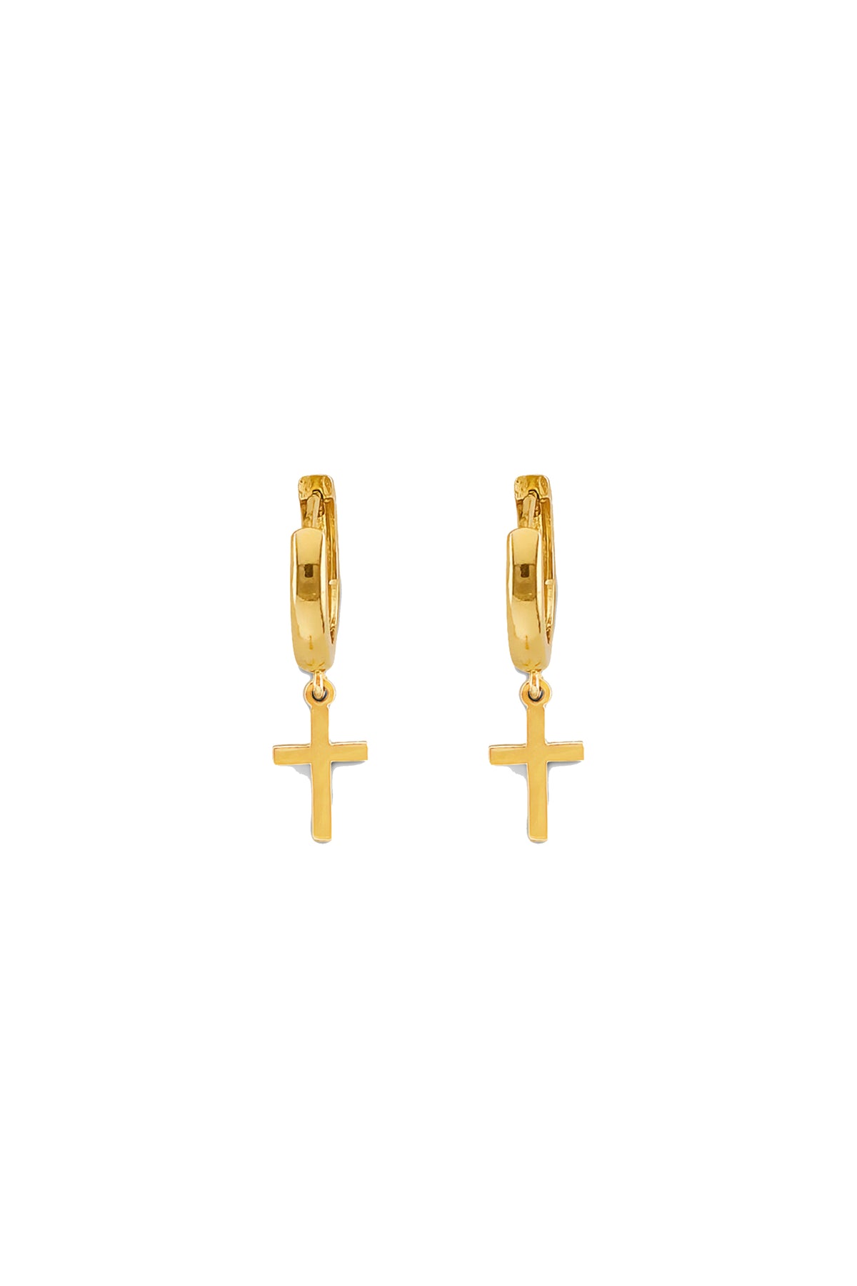 14K Solid Gold Cross Charm Dangling Hoop Earring