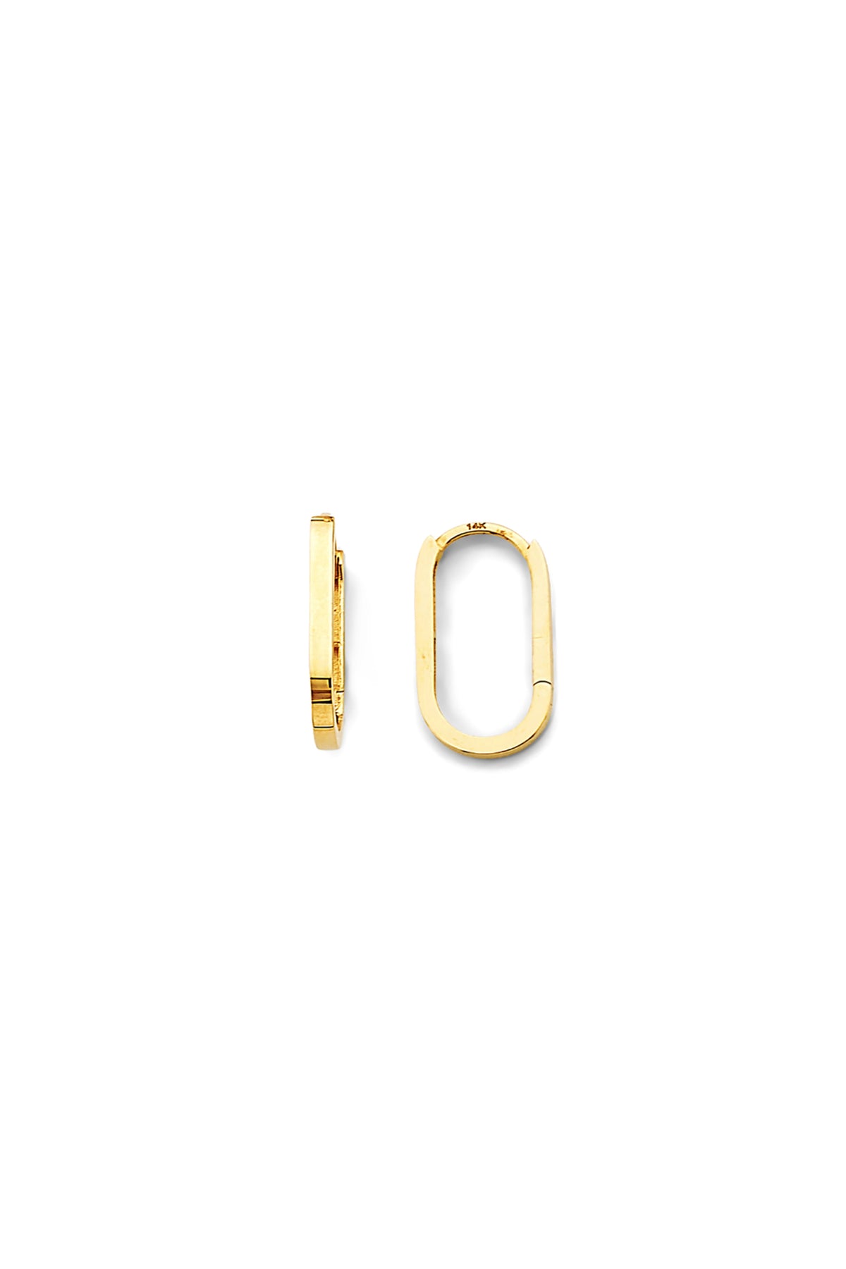 14K Solid Gold Paperclip Oval Hoop Earring