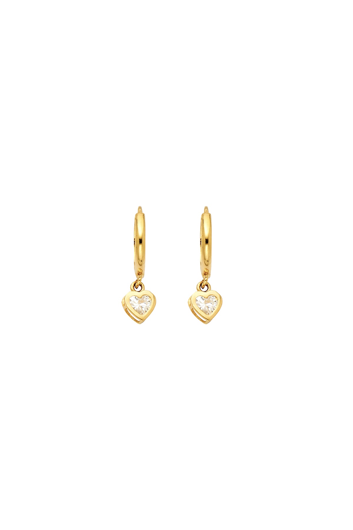 14K Solid Gold Heart Charm Dangling 12MM Hoop Earring