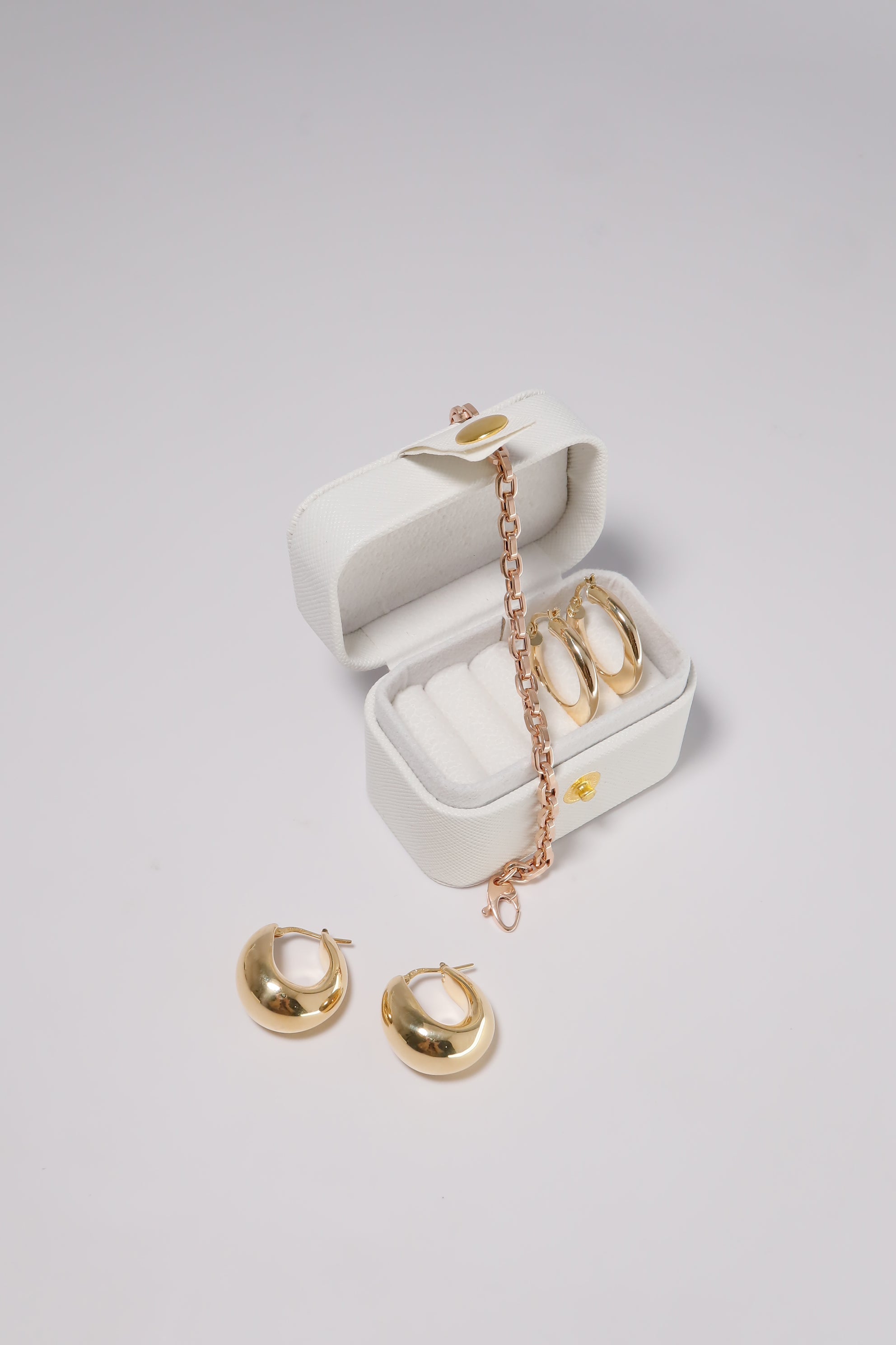 14K Solid Gold Disco Dangle Oval Crescent Moon Hoop Earring - Pretty At Sam