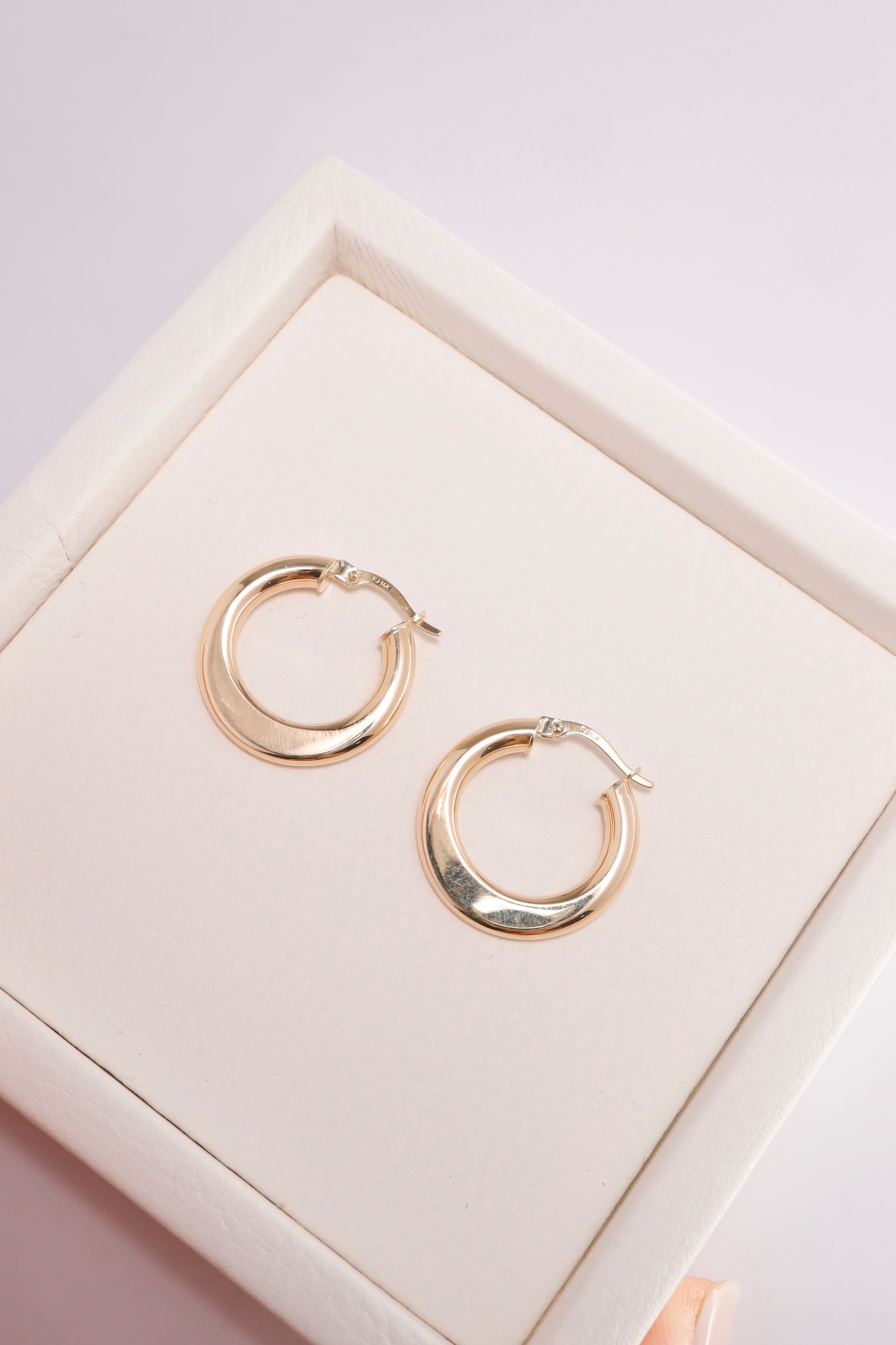 14K Solid Gold Disco Dangle Oval Crescent Moon Hoop Earring - Pretty At Sam