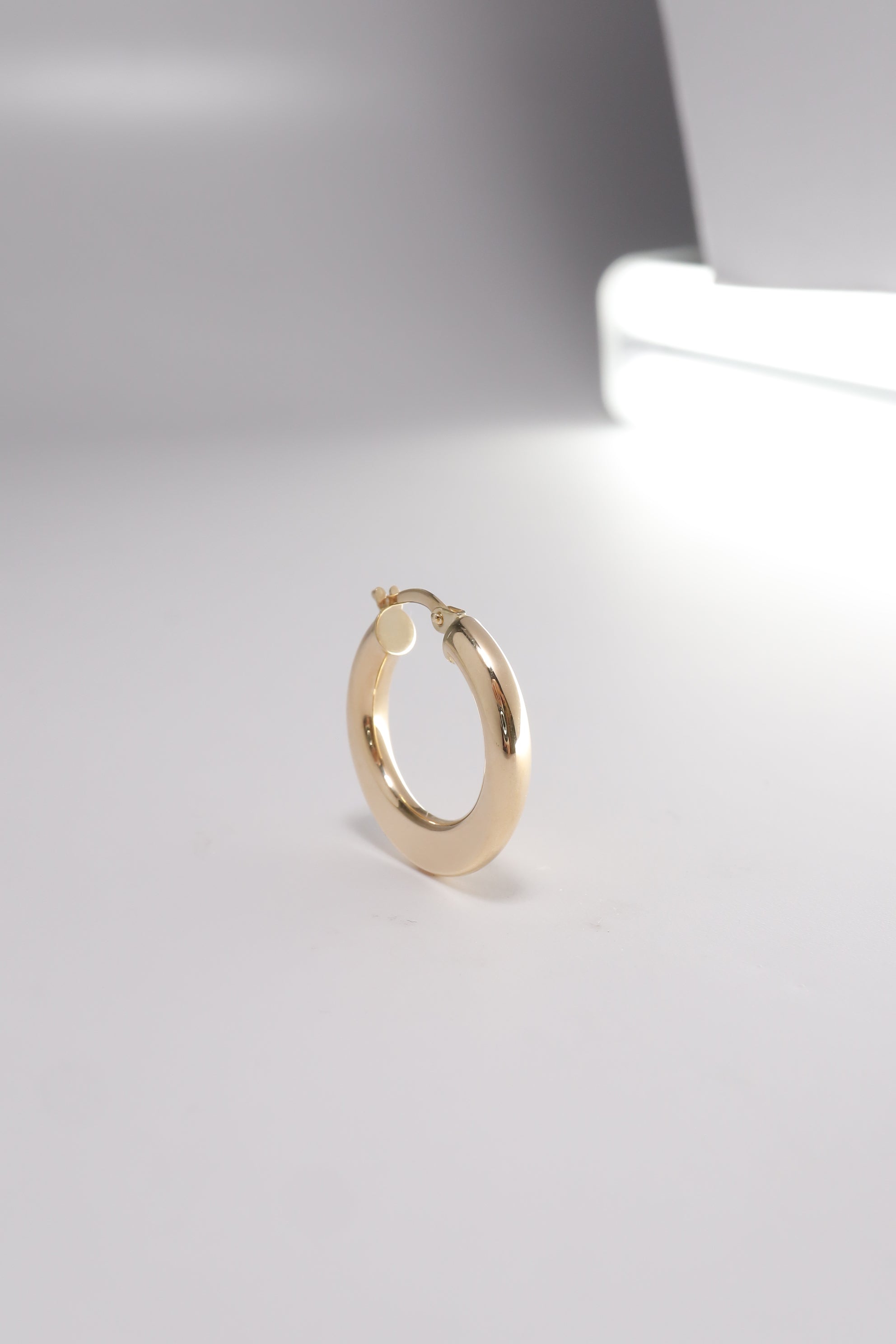 14K Solid Gold Disco Dangle Oval Crescent Moon Hoop Earring - Pretty At Sam