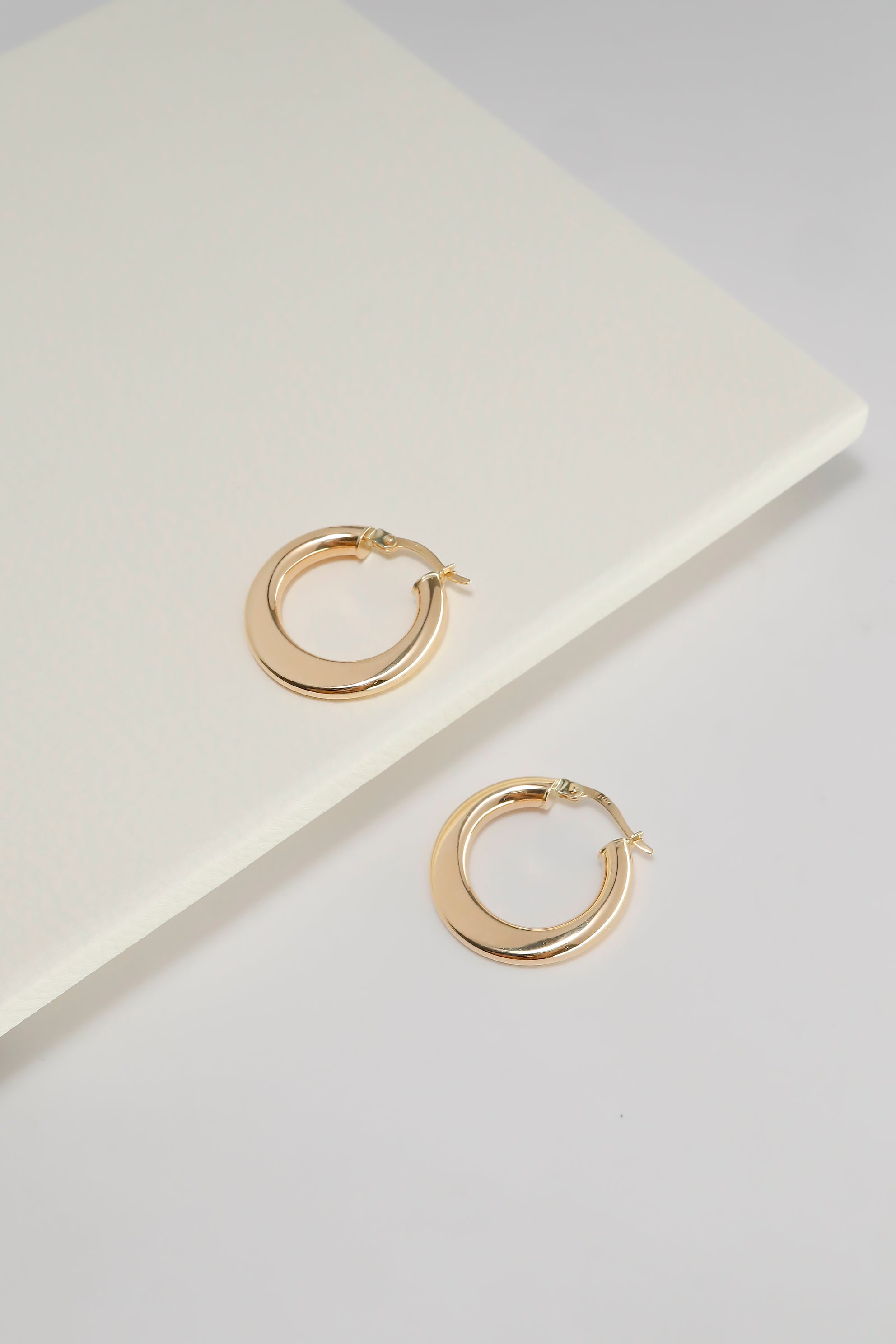 14K Solid Gold Disco Dangle Oval Crescent Moon Hoop Earring - Pretty At Sam