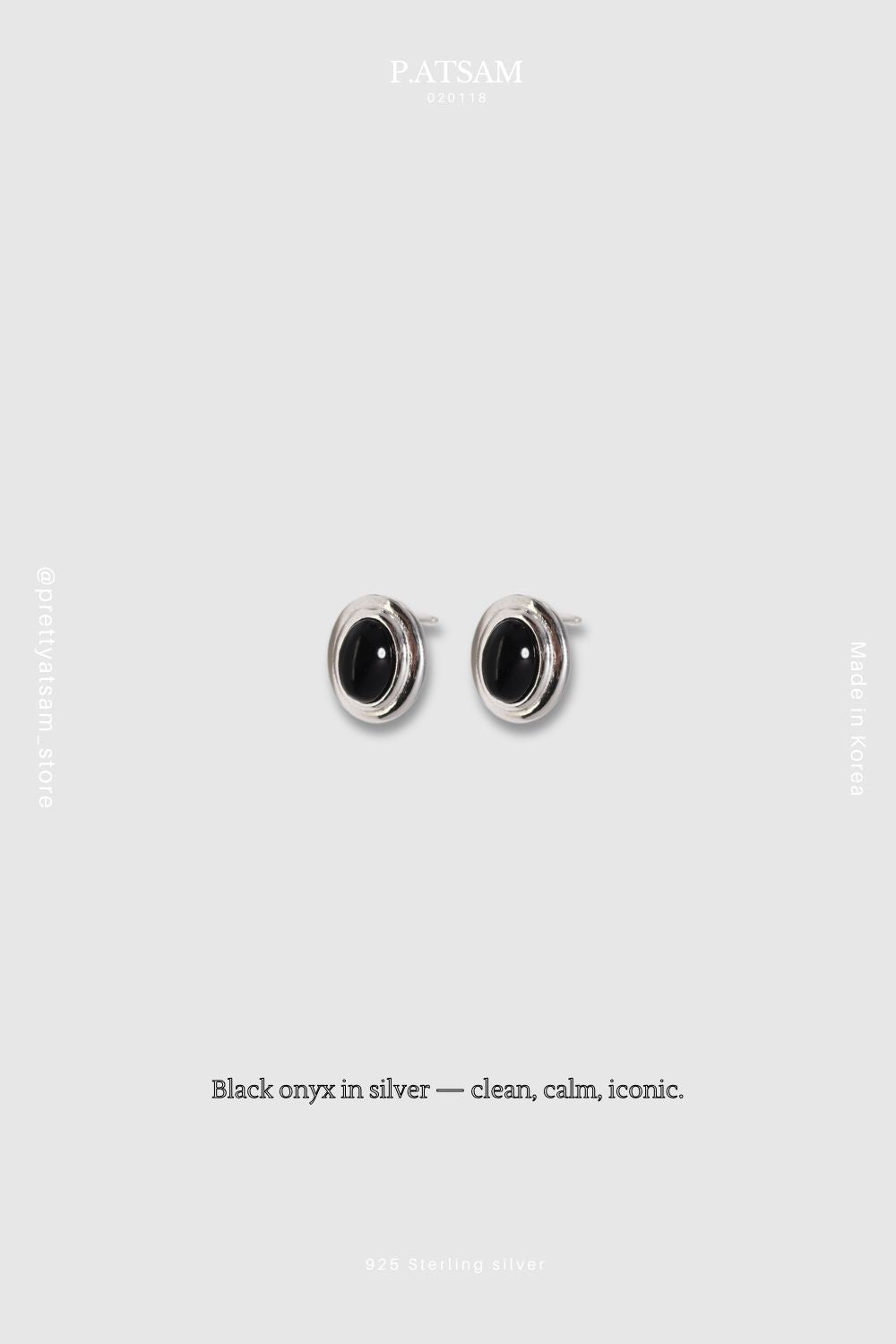 925 Black Onyx Oval Enamel Stud Earrings