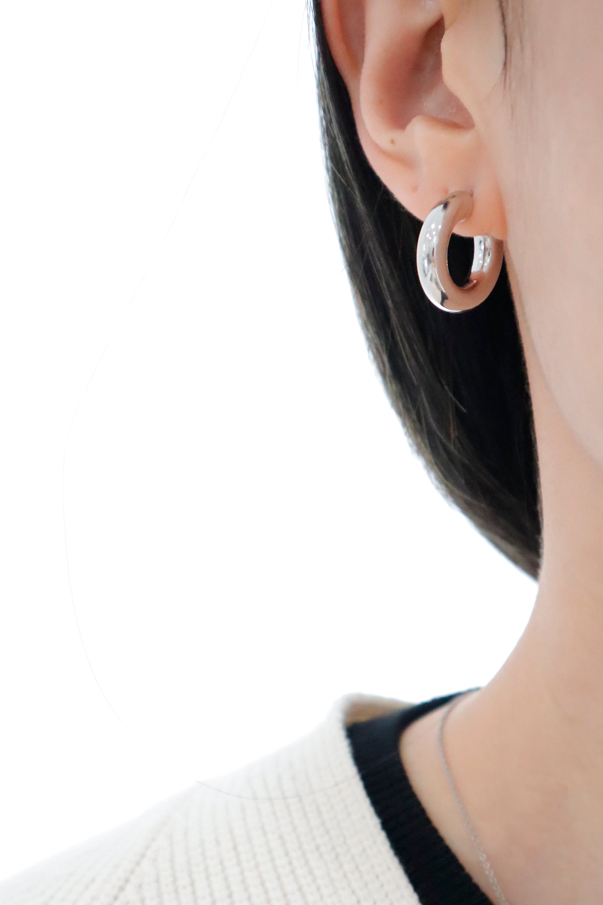 14K Solid White Gold 20mm Chunky Hoop Earring (4mm Thickness) - Pretty At Sam