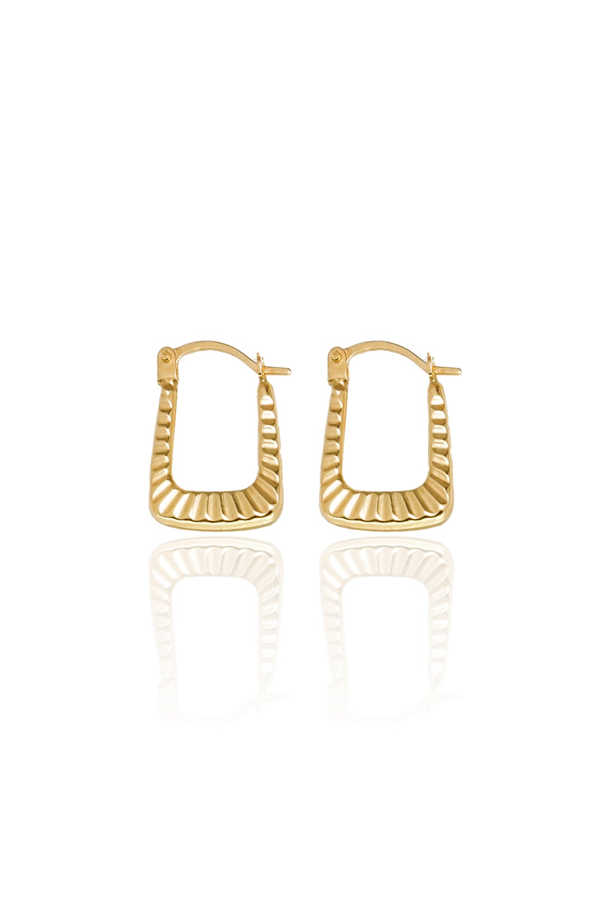 14K Solid Gold Textured Rectangle Hoop Earrings | 10MM Hoop | Solid Gold