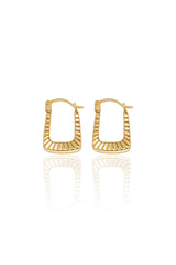 14K Solid Gold Textured Rectangle Hoop Earrings | 10MM Hoop | Solid Gold