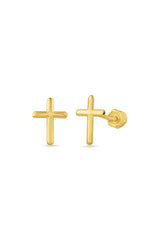 14K Solid Gold Cross Screw Back Stud Earring - Pretty At Sam