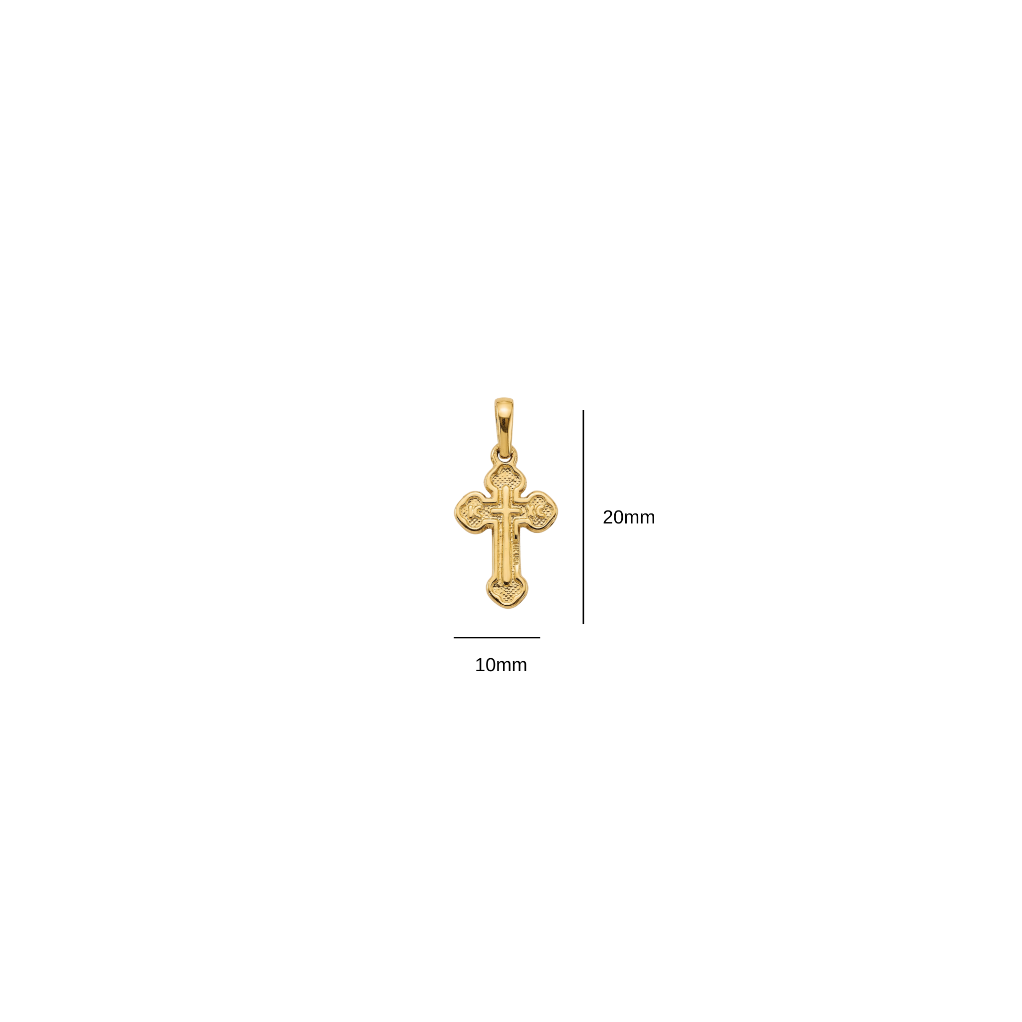 Close up of 20mm x 10mm solid 14k gold Orthodox cross centerpiece