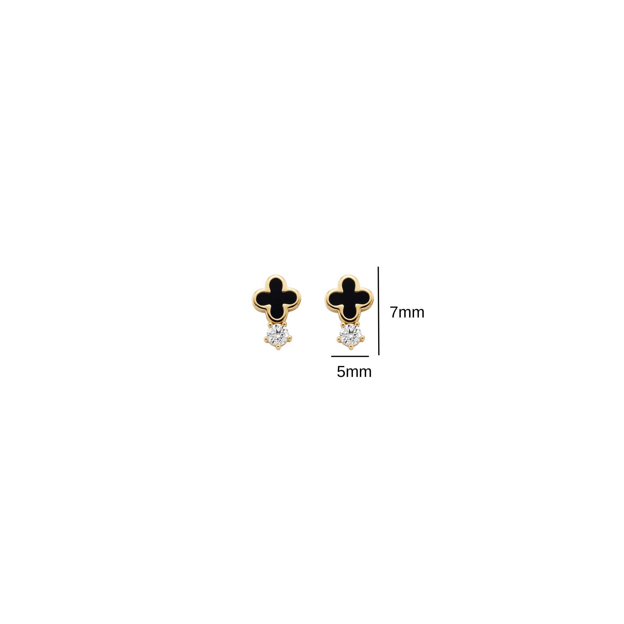 Close up of 7mm x 5mm solid 14k gold black enamel clover centerpiece