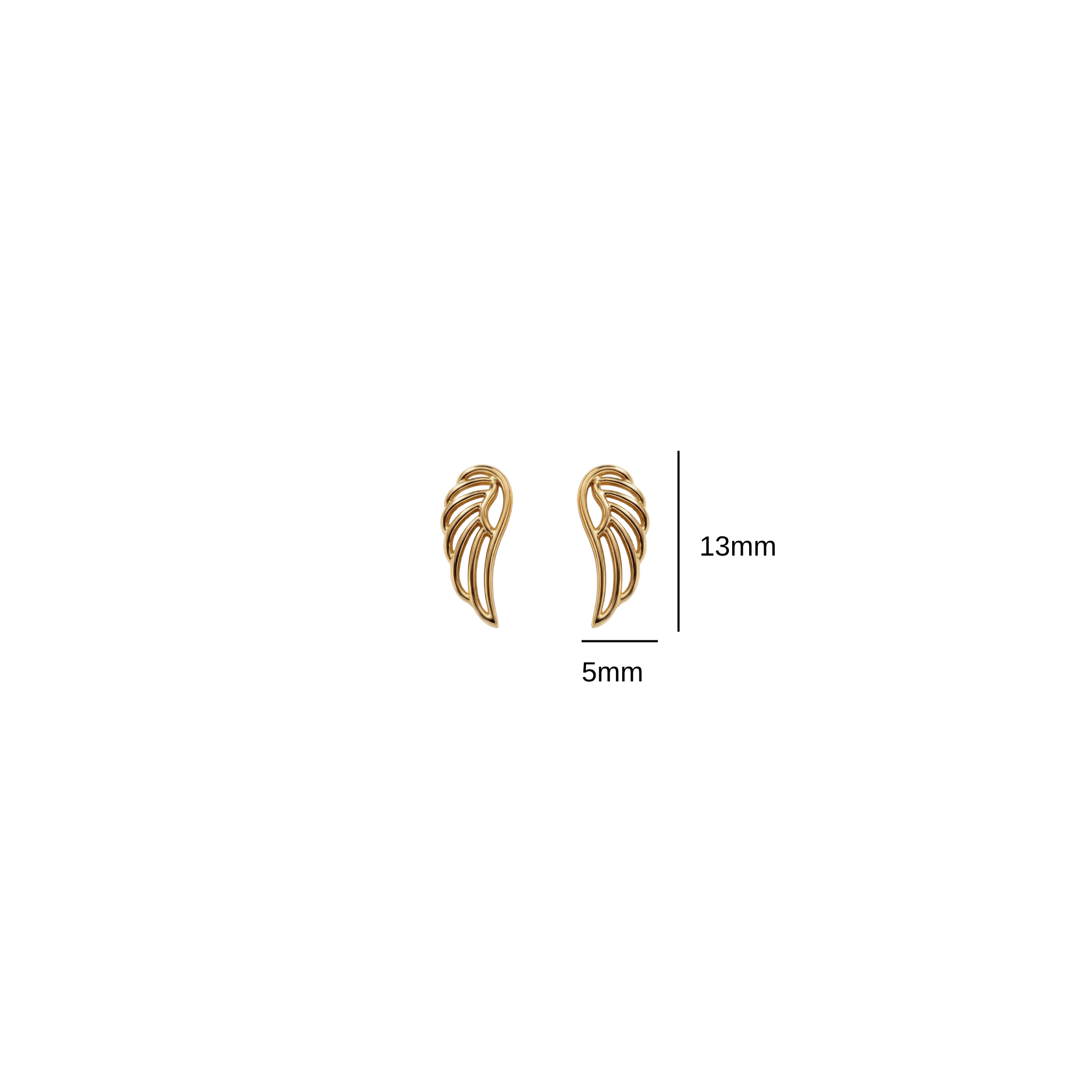 Close up of 13mm x 5mm solid 14k gold wing centerpiece