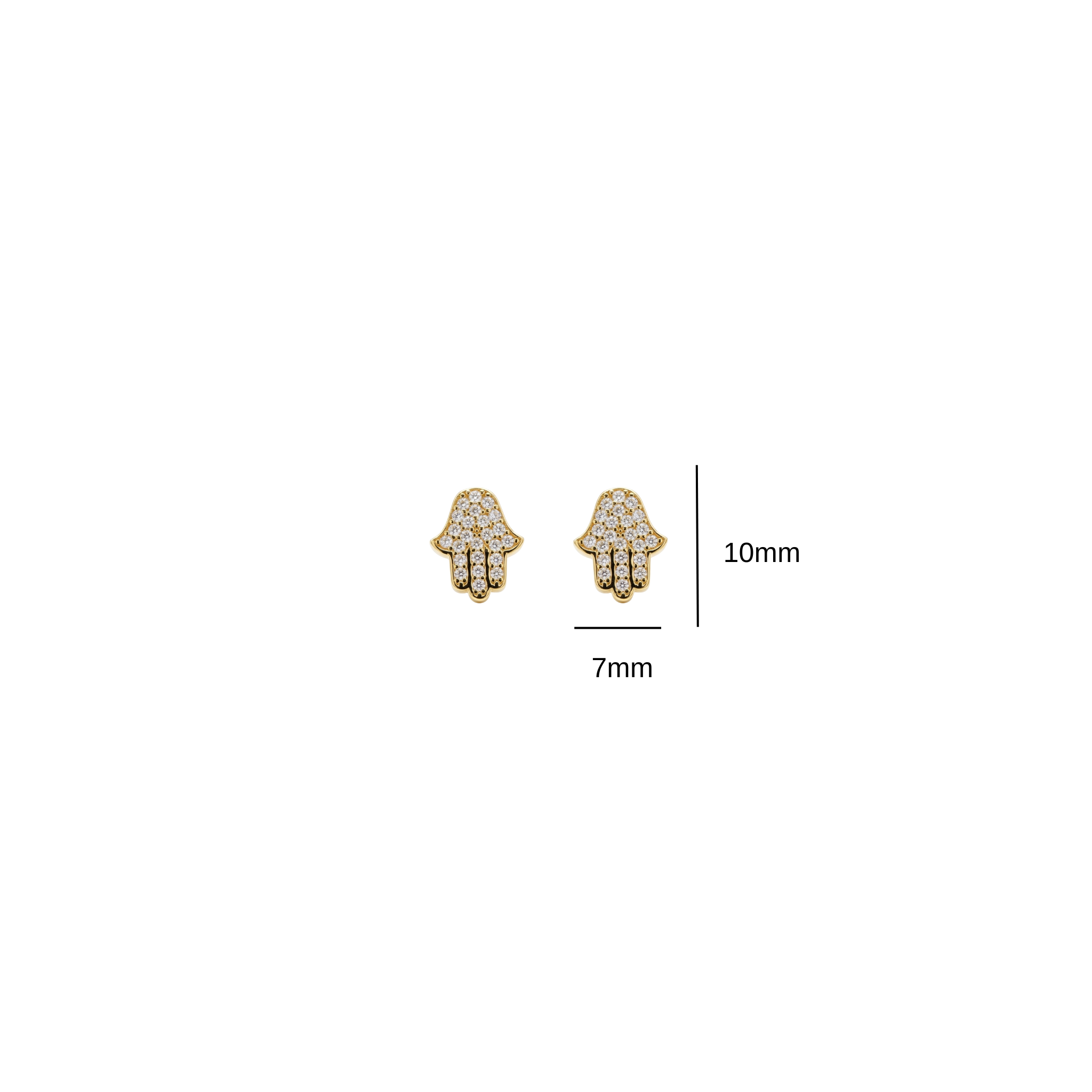 Close up of 10mm x 7mm solid 14k gold sparkling Hamsa centerpiece