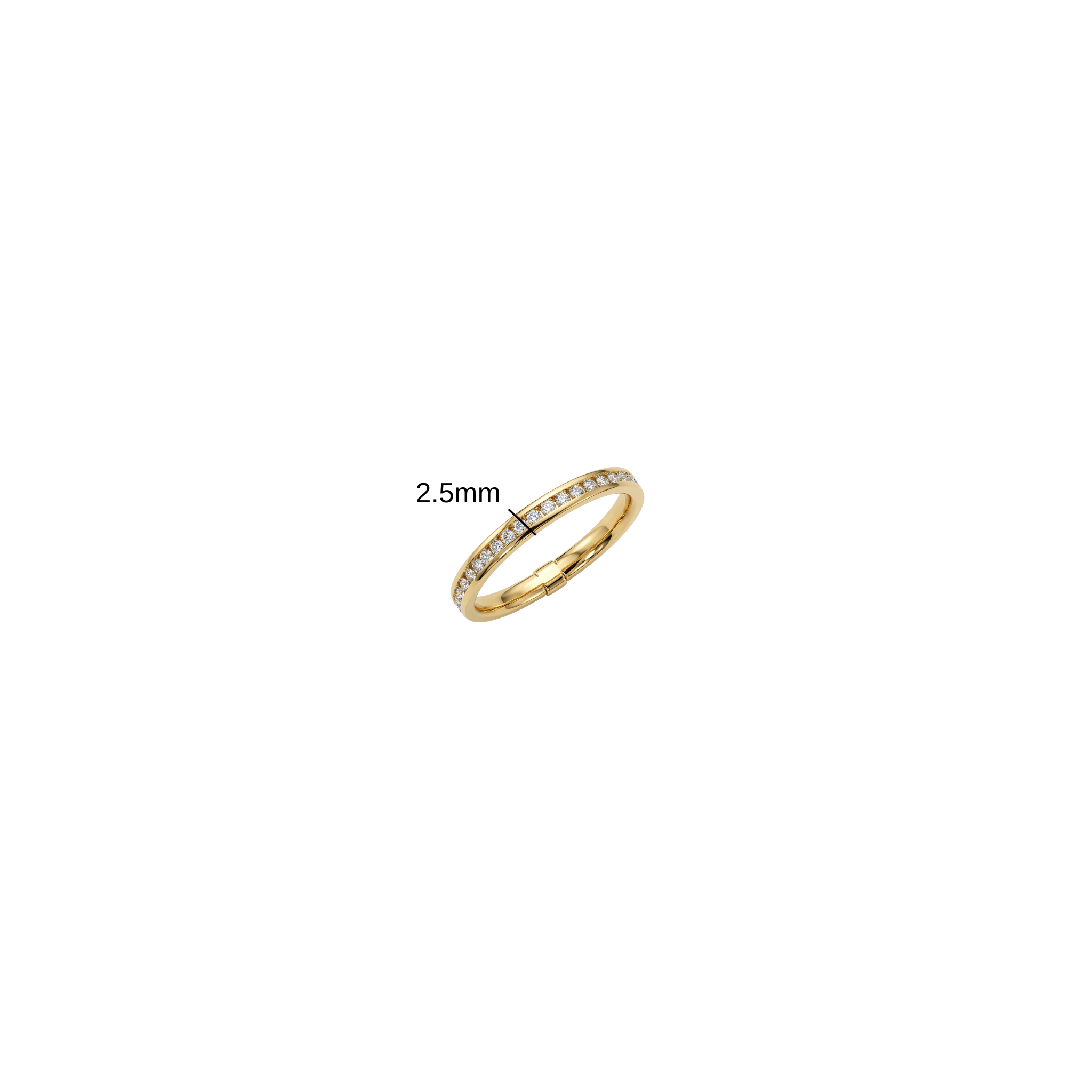 Close up of 2.5mm solid 14k gold channel-set ring detail