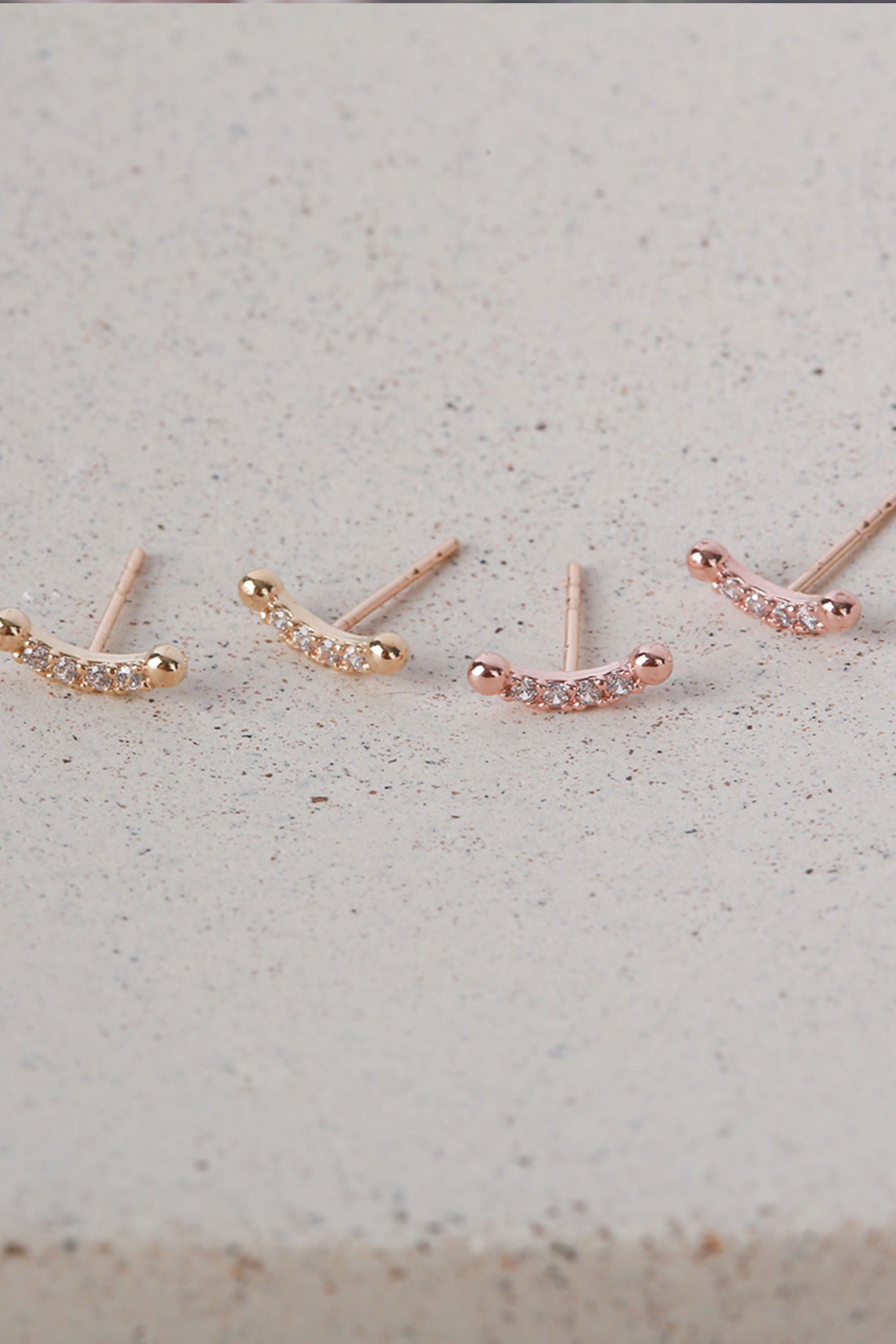 14k Solid Gold CZ Smile Stud Pushback Earring - Pretty At Sam