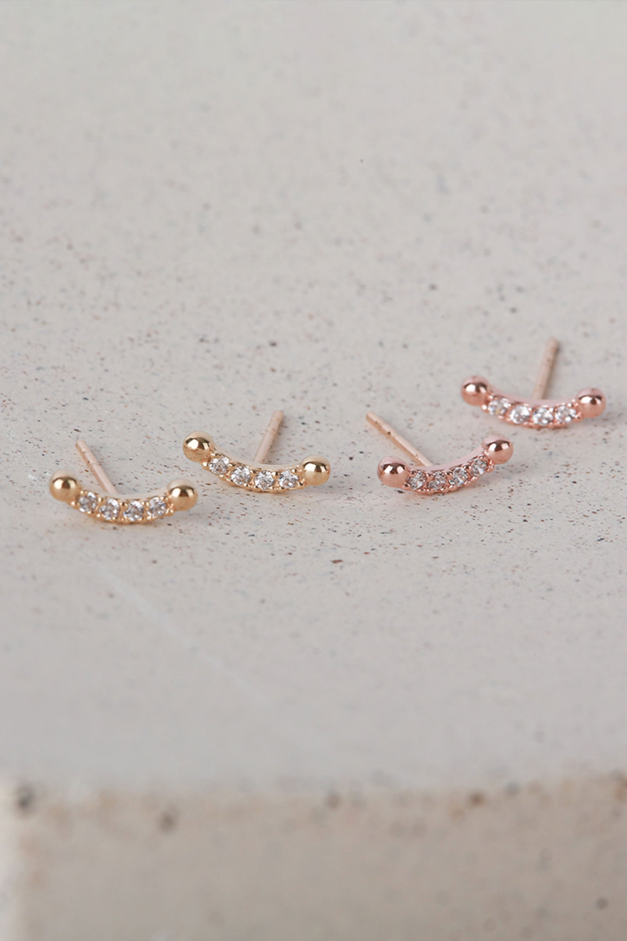 14k Solid Gold CZ Smile Stud Pushback Earring - Pretty At Sam