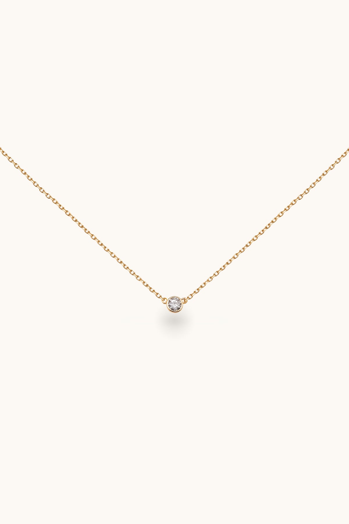 14K Solid Gold Lab Diamond 3MM Bezel Setting Charm Necklace & Earring