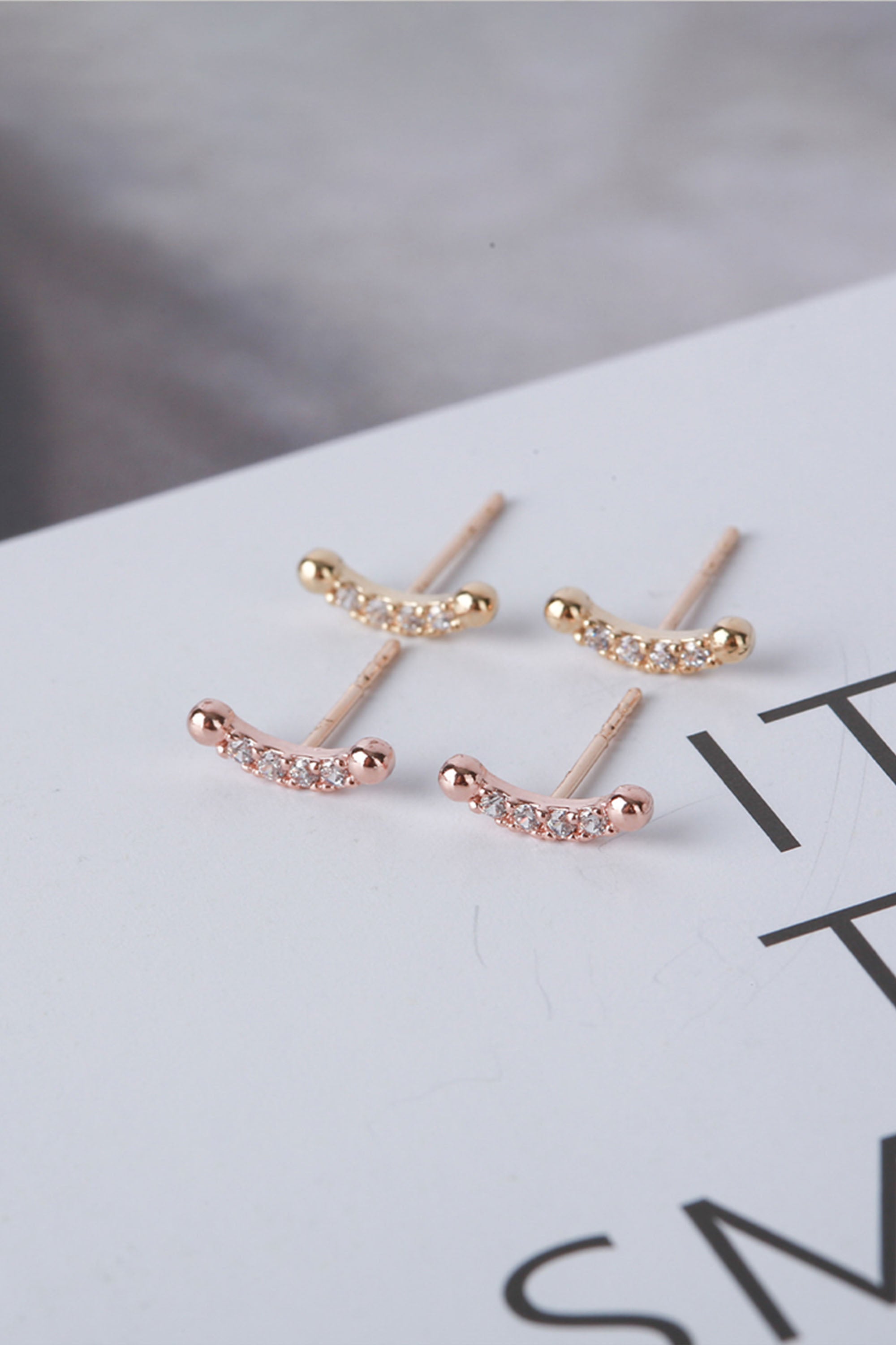 14k Solid Gold CZ Smile Stud Pushback Earring - Pretty At Sam