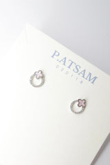 ✨ Rhodium-Plated Clover & Pavé Hoop Stud Earrings – Hypoallergenic & Minimalist ✨