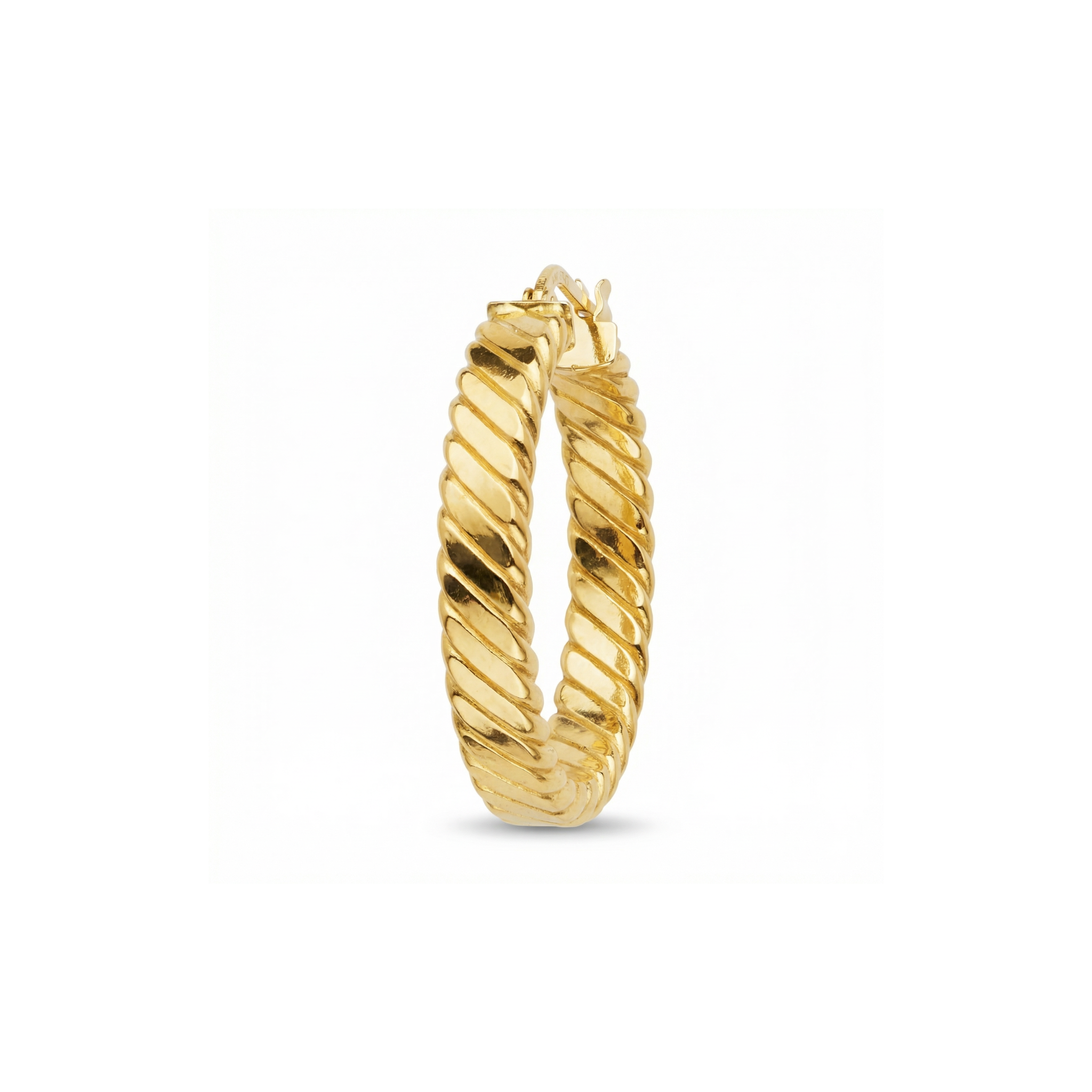 14K Solid Yellow Gold Rope Twist Hoop Earrings – Italian Diamond Cut Textured Hoops single
