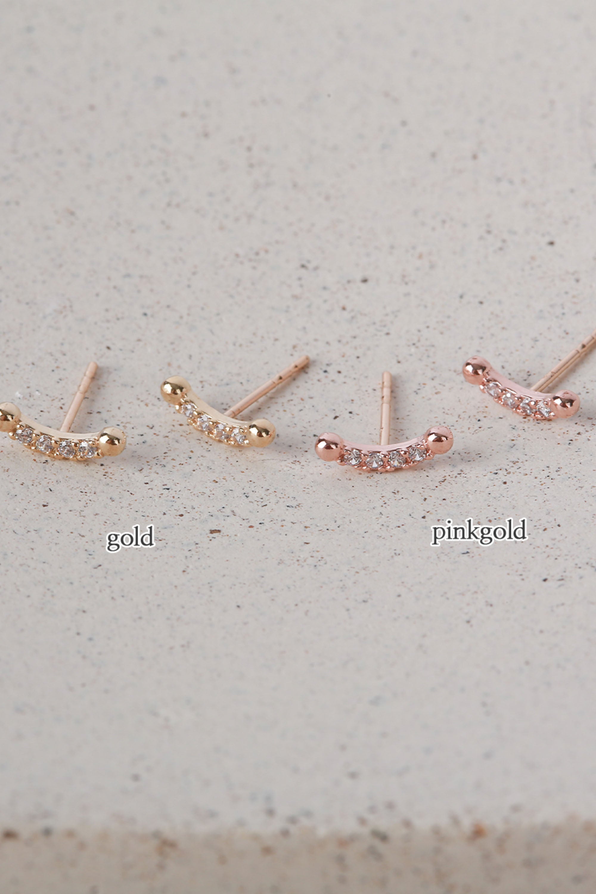 14k Solid Gold CZ Smile Stud Pushback Earring - Pretty At Sam